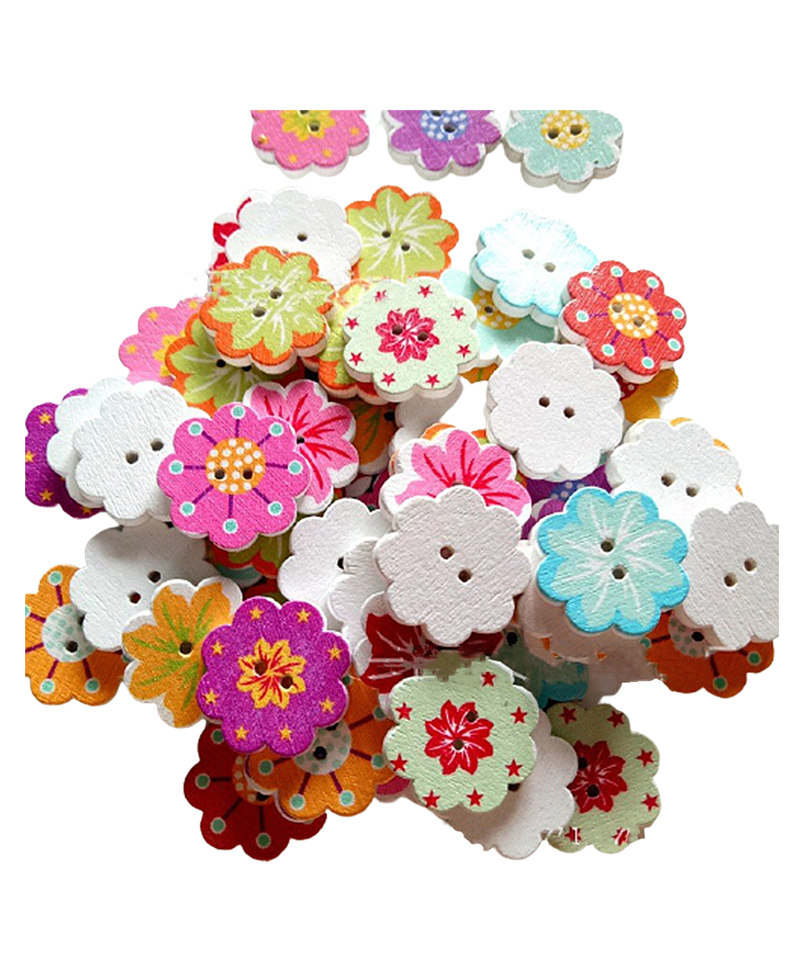 Syga Wooden Buttons Sunflower Design 50 Pieces - Multicolour-picture-25