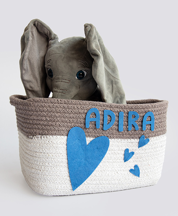 Yellow Doodle Hearts Organic Cotton Rope Basket Medium Size - Blue-picture-43