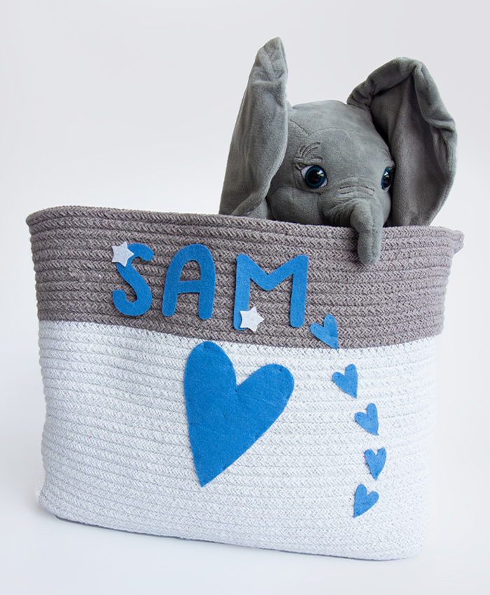 Yellow Doodle Hearts Organic Cotton Rope Basket Large Size - Blue-picture-41