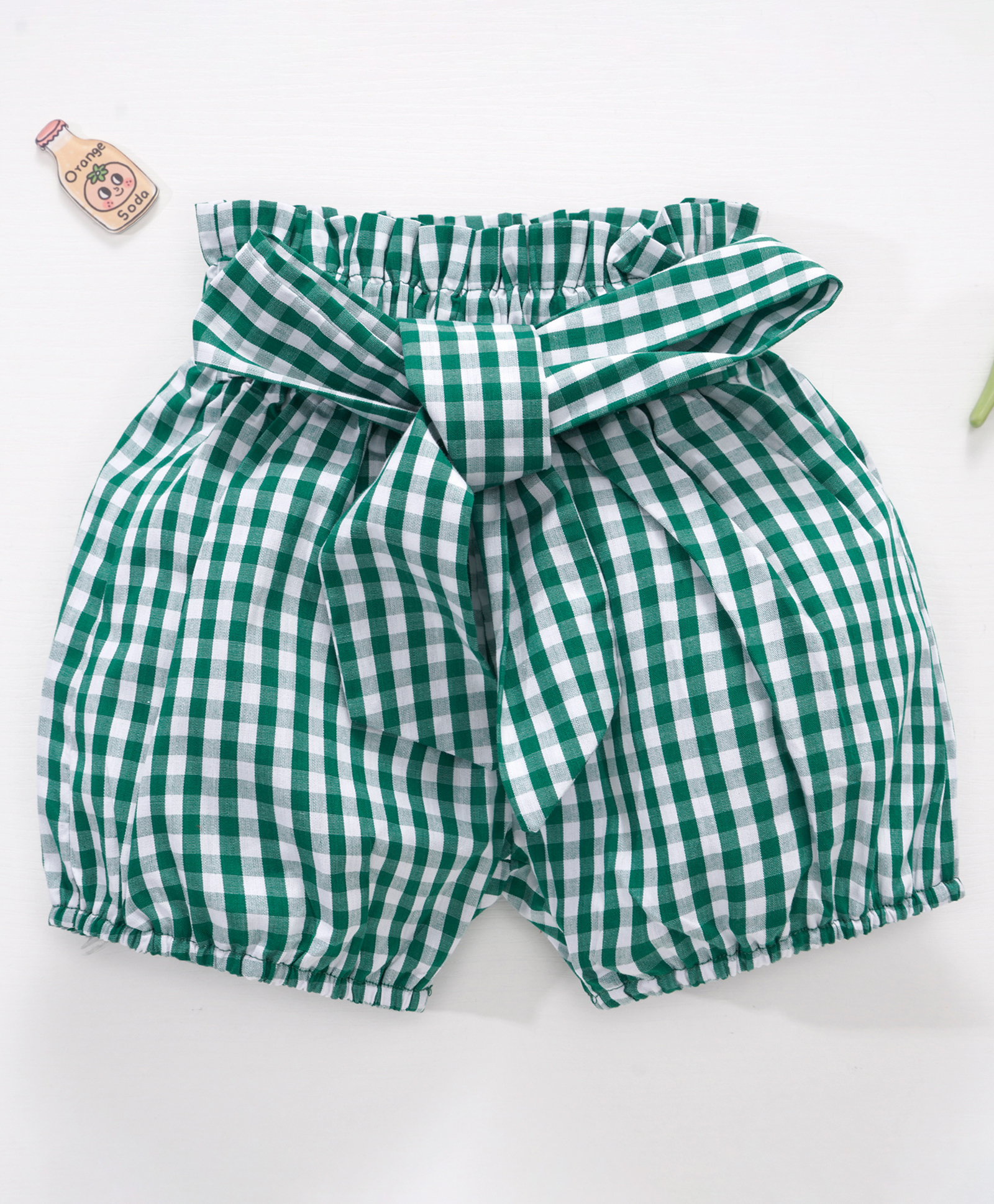 Kookie Kids Mid Thigh Checked Shorts With Bow Applique - Green-picture-28