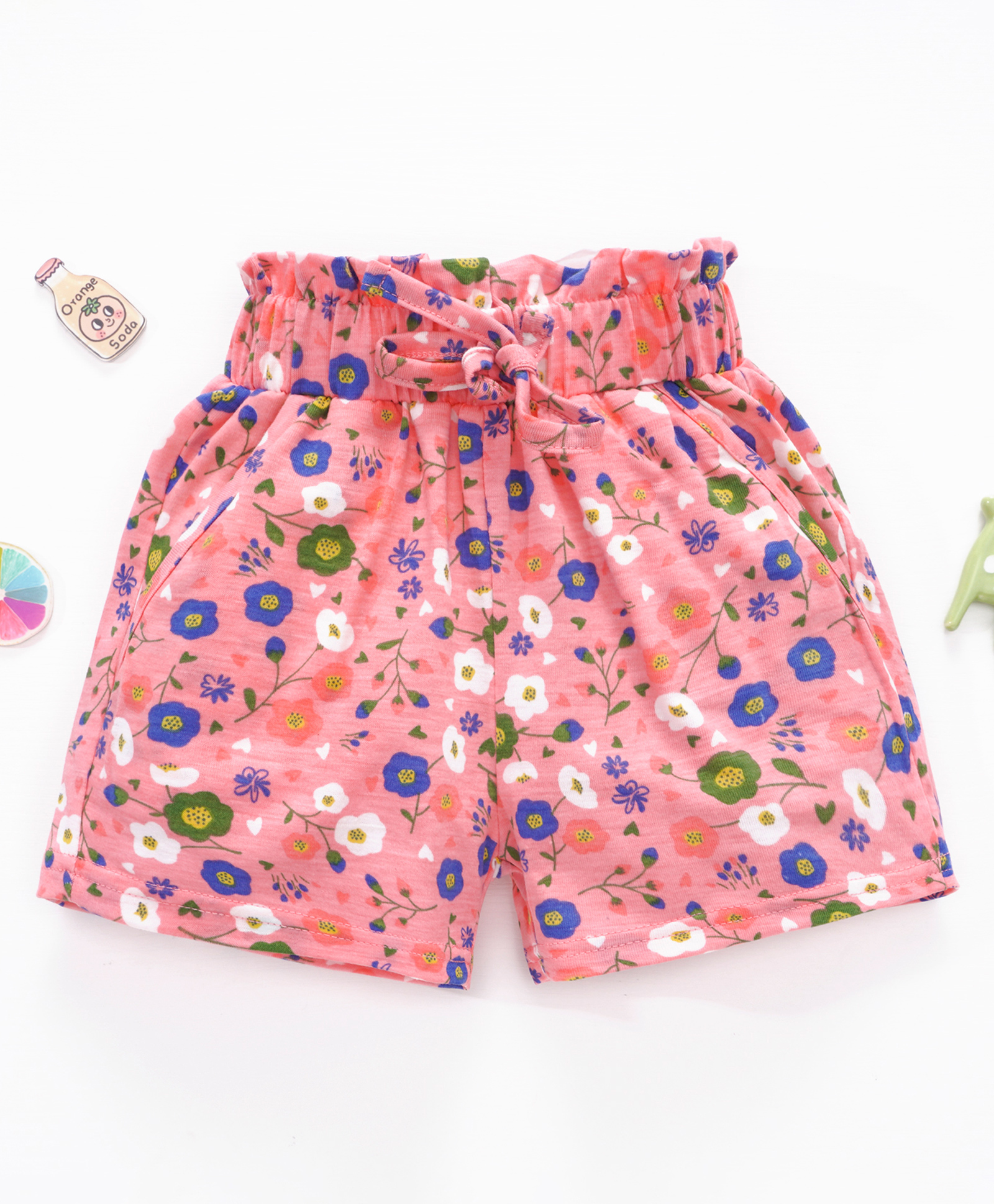 Kookie Kids Cotton Lycra Short Length Shorts Floral Print - Pink-picture-36