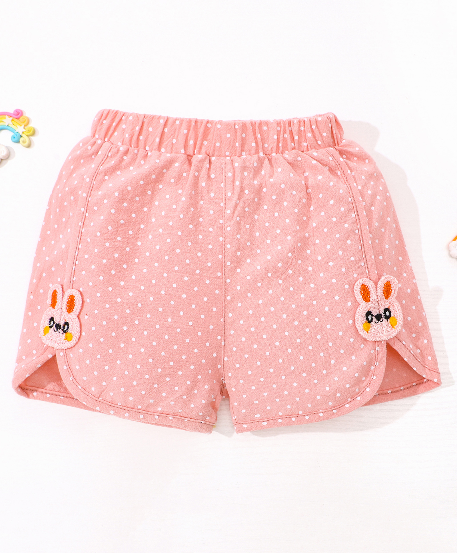 Kookie Kids Knee Length Shorts Polka Print & Bunny Patch - Pink-picture-27
