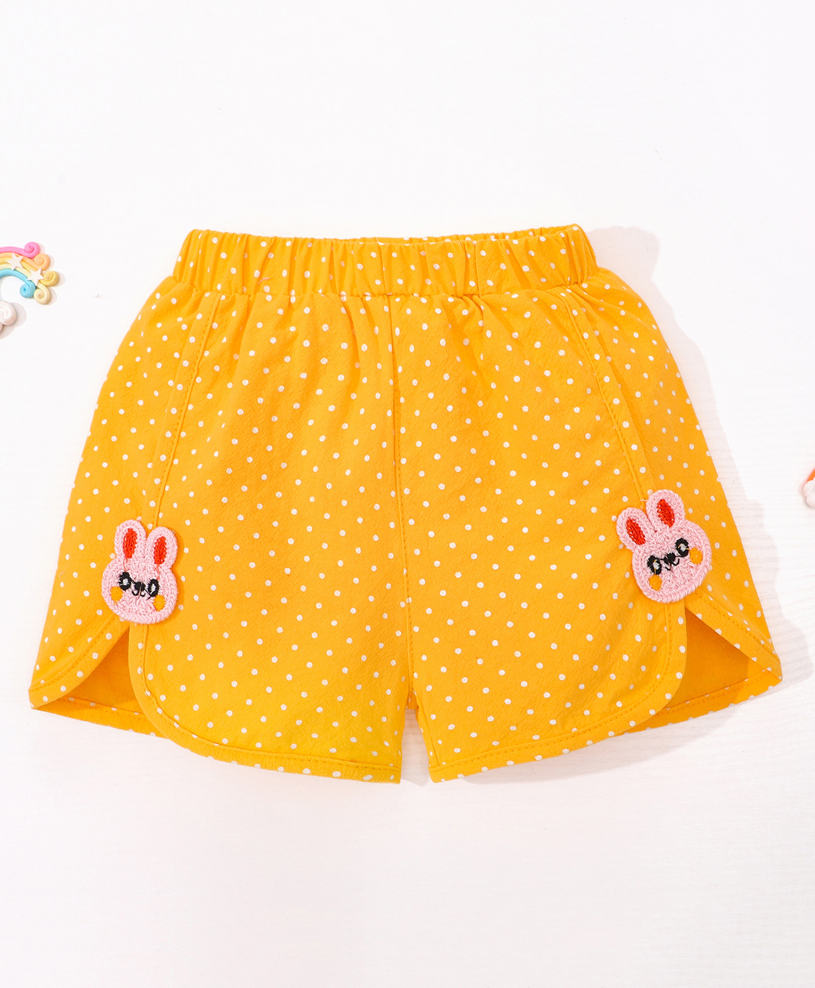 Kookie Kids Knee Length Shorts Polka Print & Bunny Patch - Yellow-picture-19