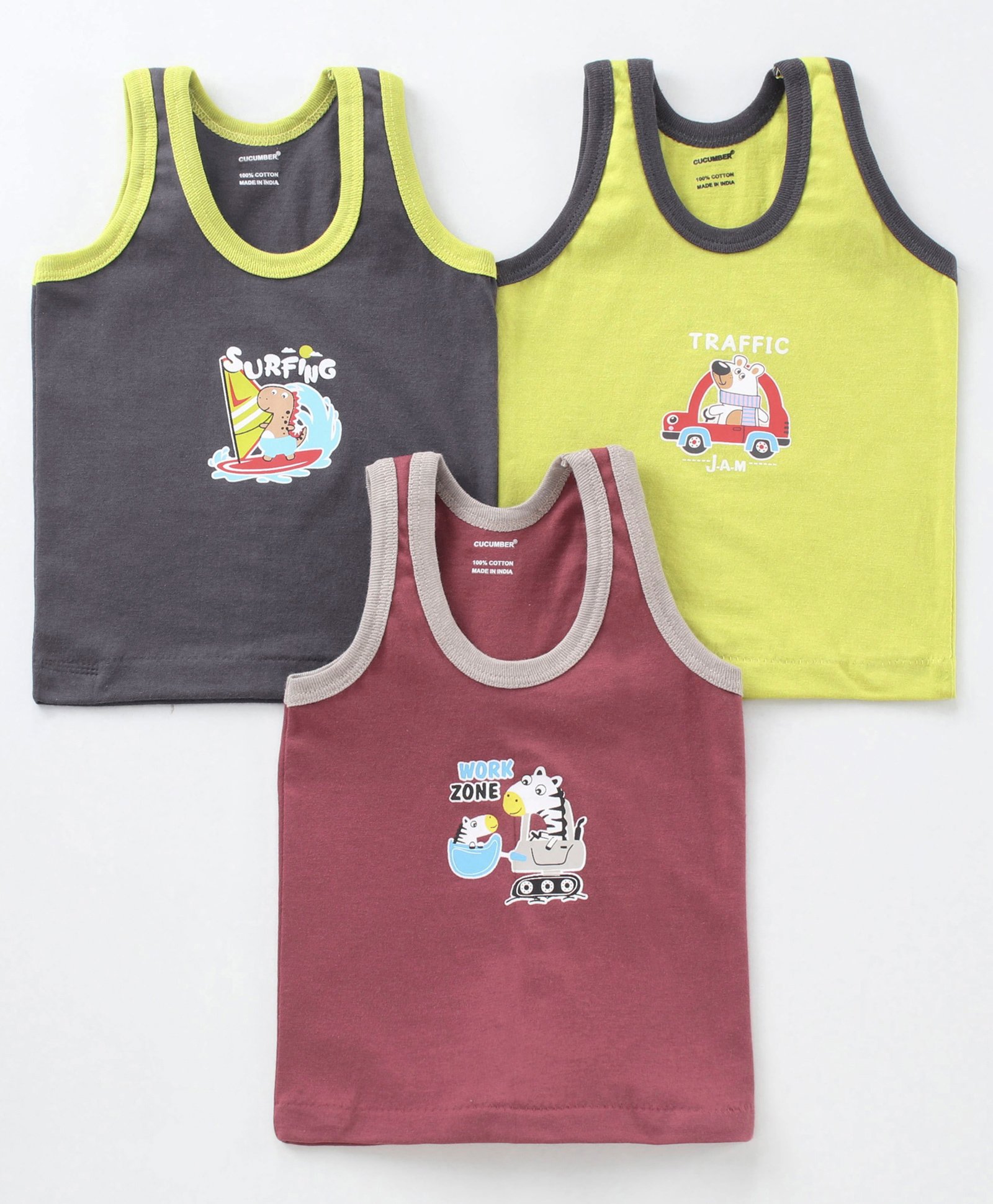 Cucumber Sleeveless Vests Pack of 3 ( Color & Print May Vary)-image-30