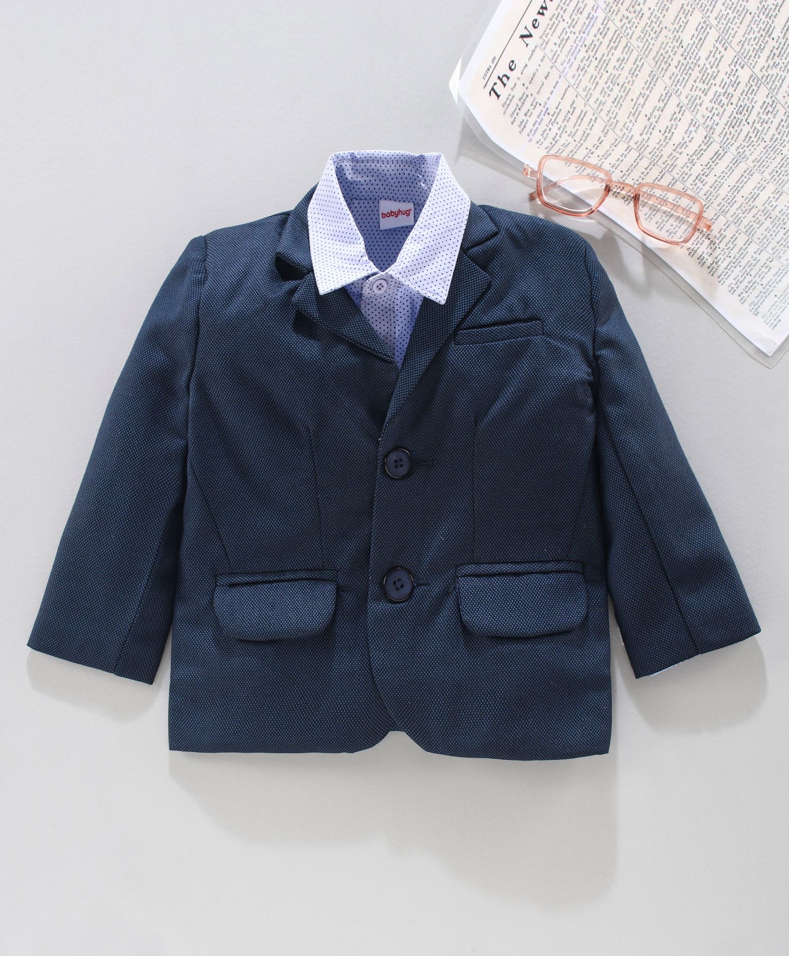 Babyhug Full Sleeves Party Wear Blazer with Printed Shirt - Blue-image-9