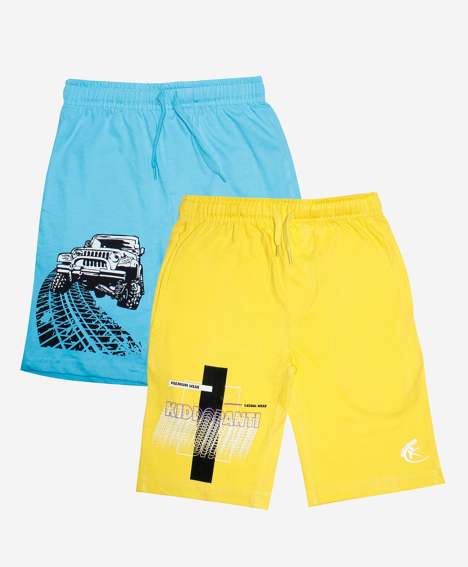 Kiddopanti Pack Of 2 Car Print Shorts - Blue Yellow-image-26