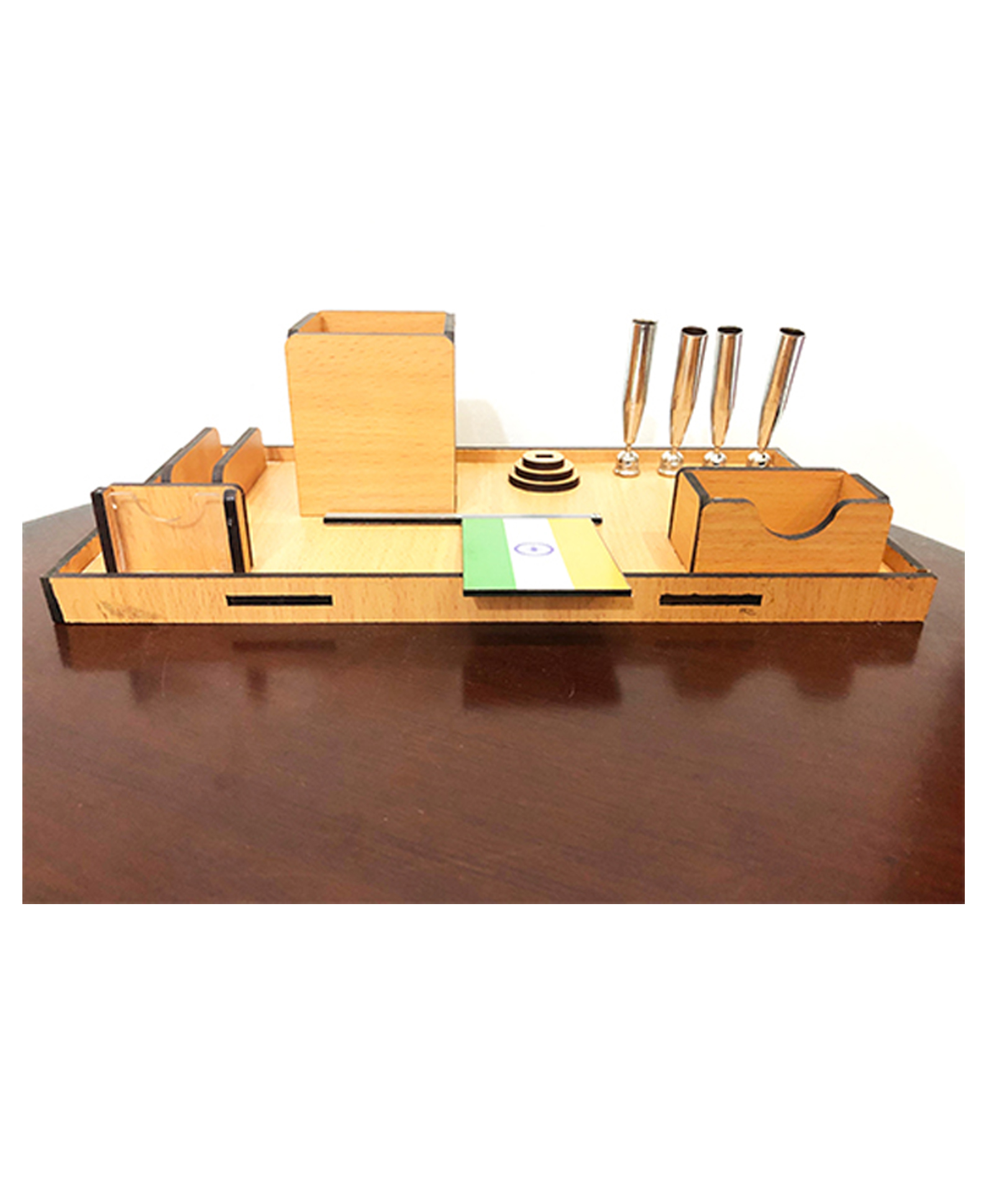 wissen Wooden Desk Organiser 4 holder pen stand Model 1 - (color may vary)-picture-14