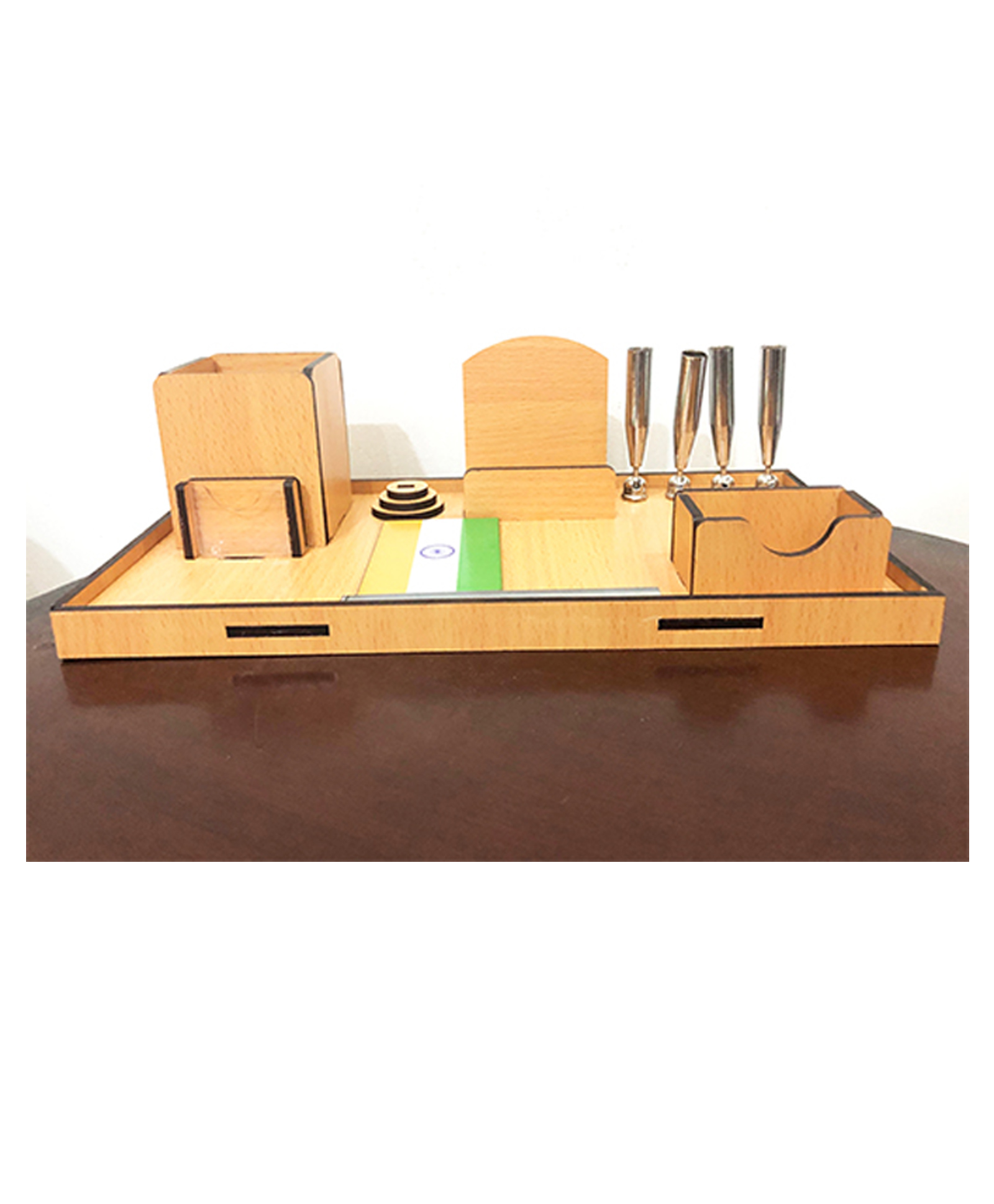 wissen Wooden Desk Organiser 4 holder pen stand Model 2  (color may vary)-picture-15