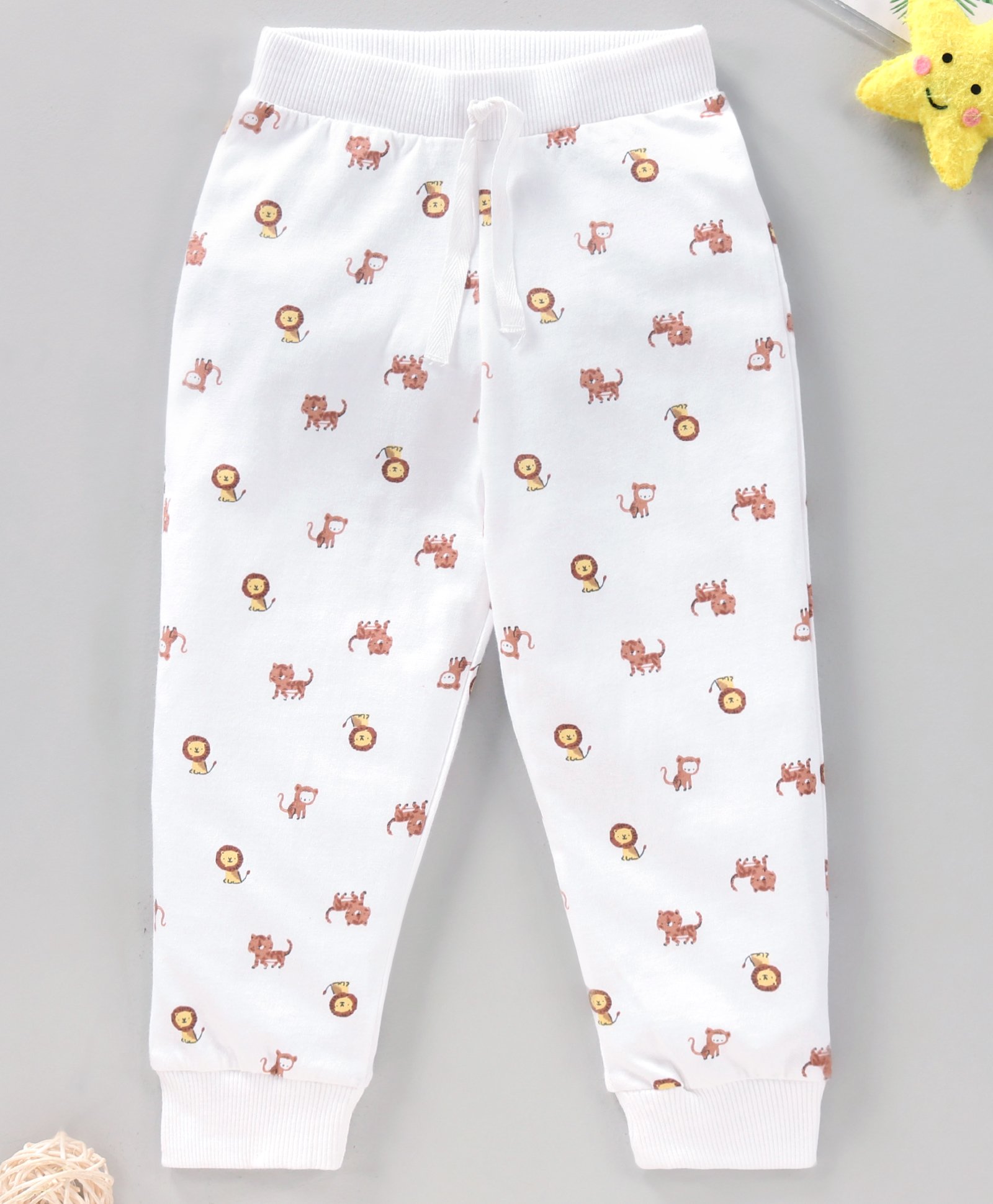 Babyhug Full Length Lounge Pant Tiger & Monkey Print - White-image-33