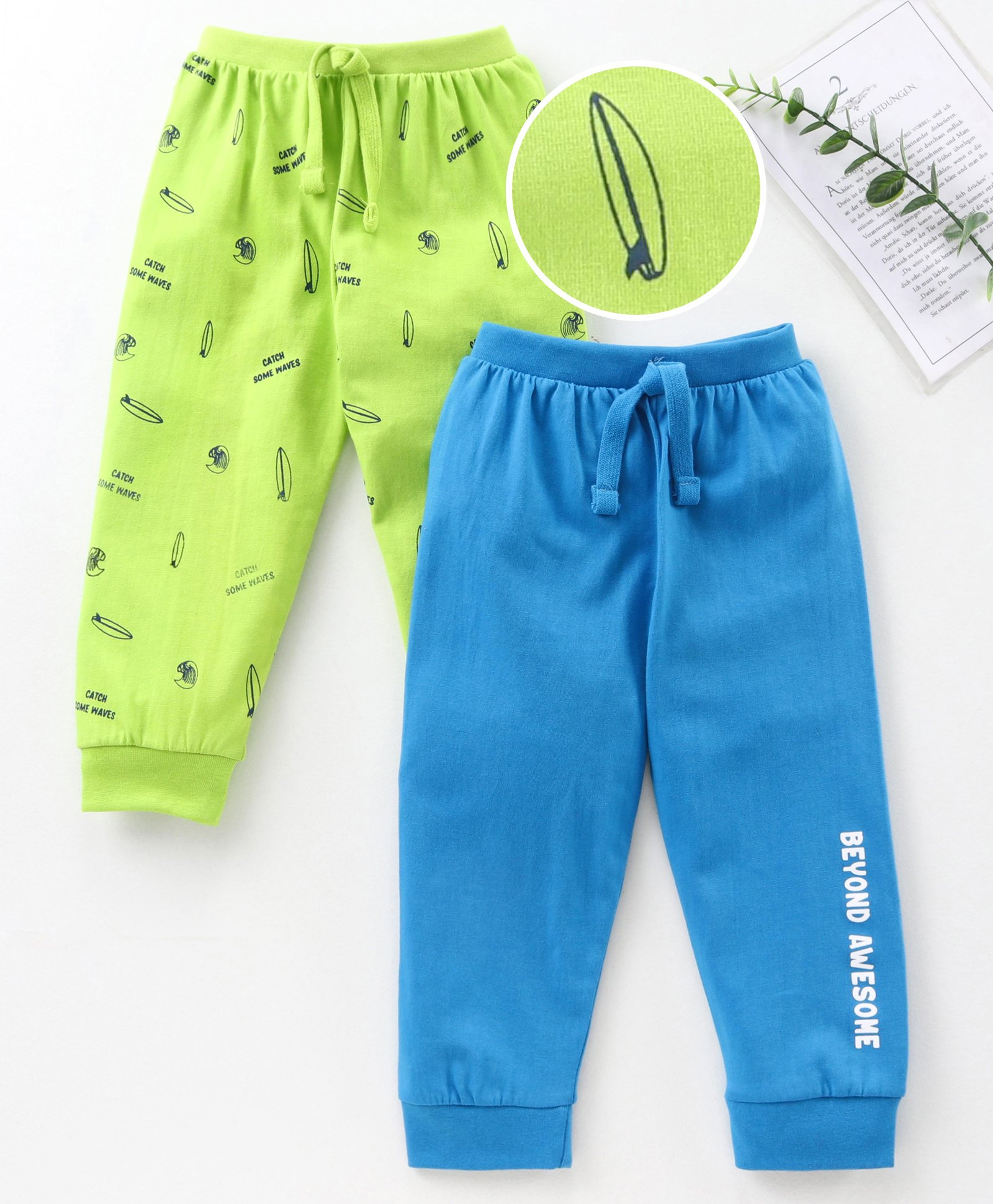 Babyhug Full Length Lounge Pant Multi Print Pack of 2 - Green Blue-image-16