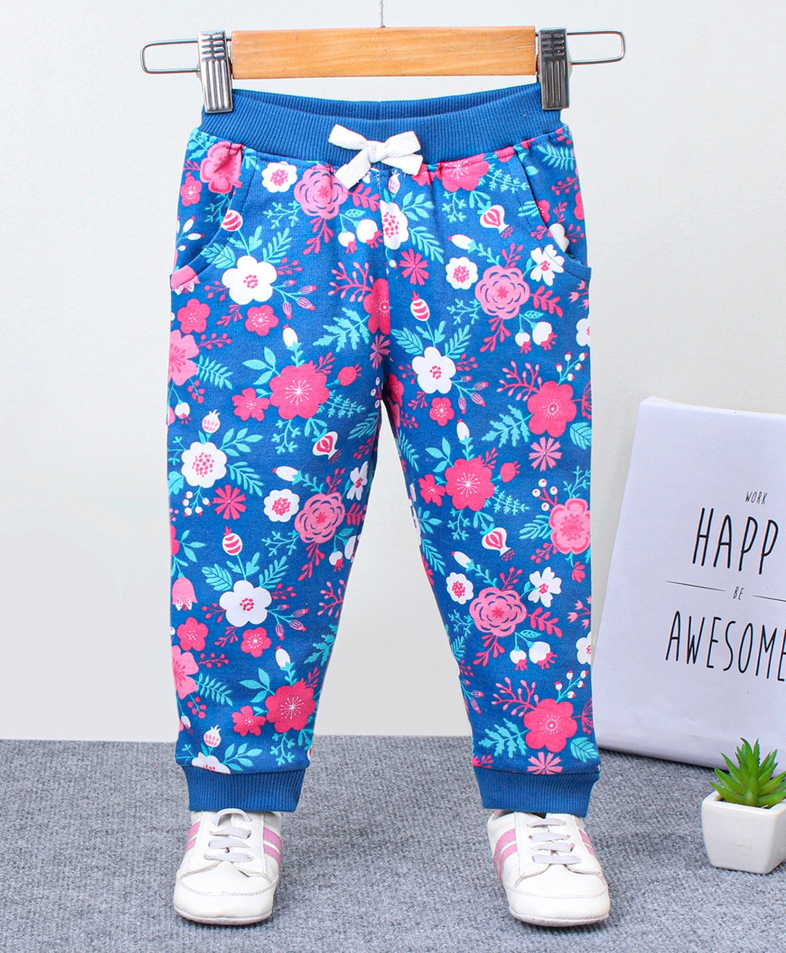 Babyhug Full Length Lounge Pants Flower Print - Blue-image-4