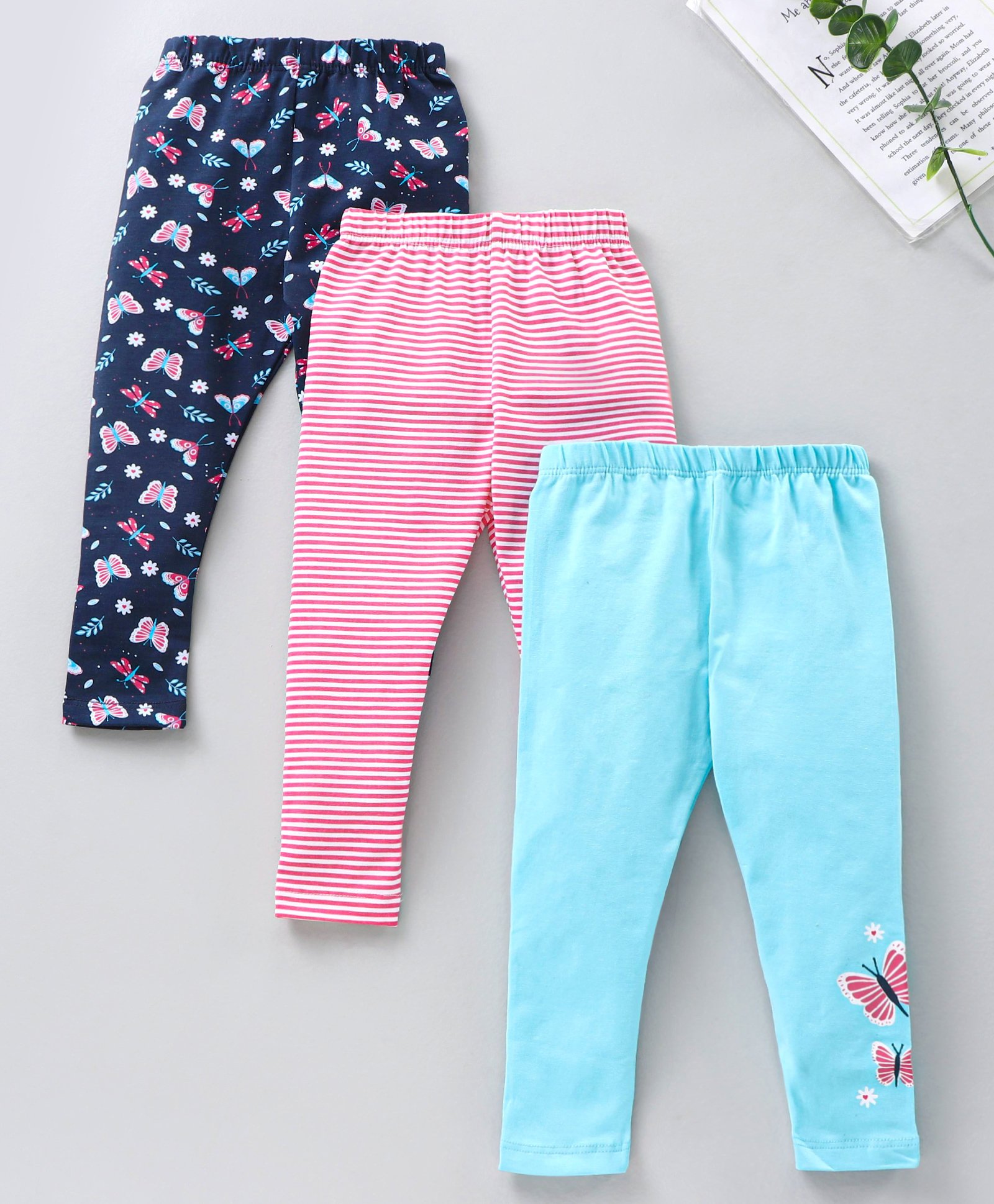 Babyhug Full Length Knit Lycra with Stretch Leggings Striped - Blue Pink-image-36