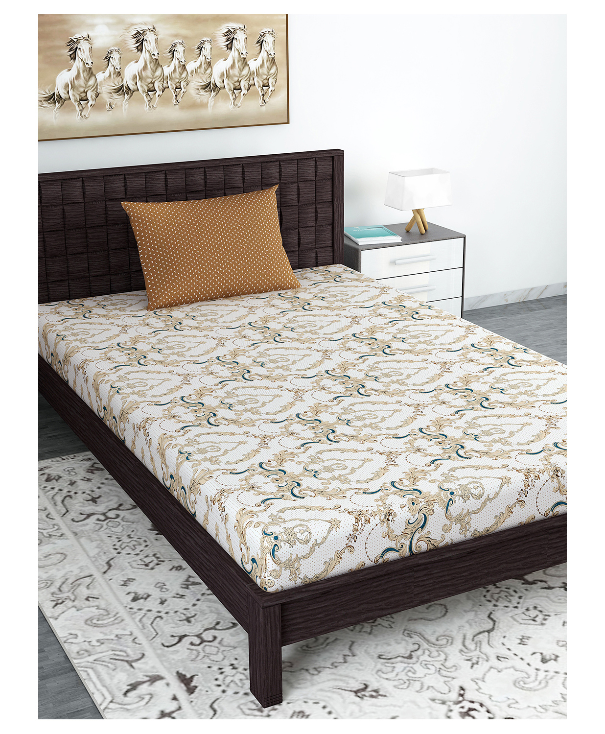Divine Casa Paisley Blend Cotton Single Bedsheet with 1 Pillow Cover - Beige & Brown-picture-18