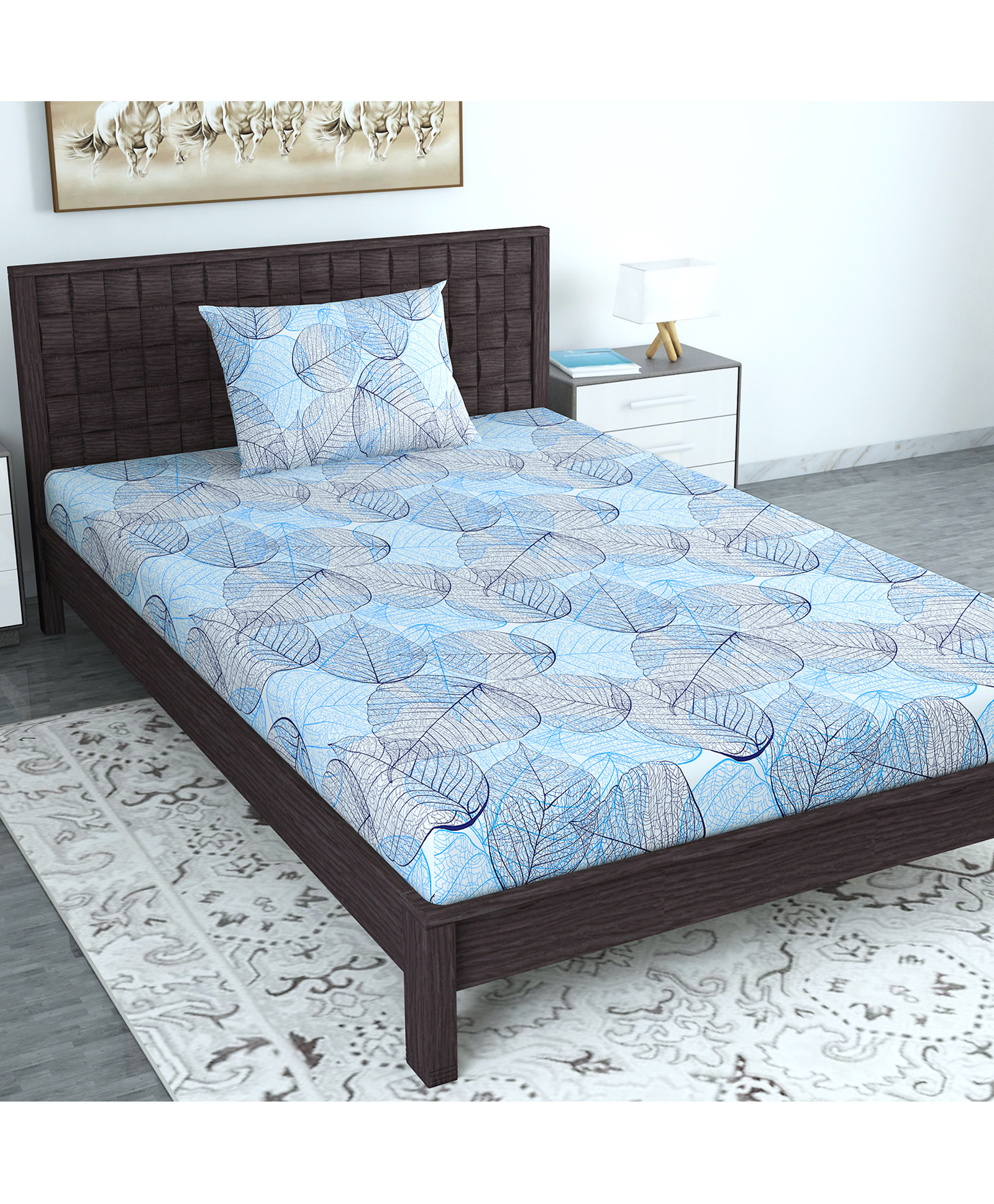 Divine Casa Floral Blend Cotton King Bedsheet with 2 Pillow Covers - Green-picture-14