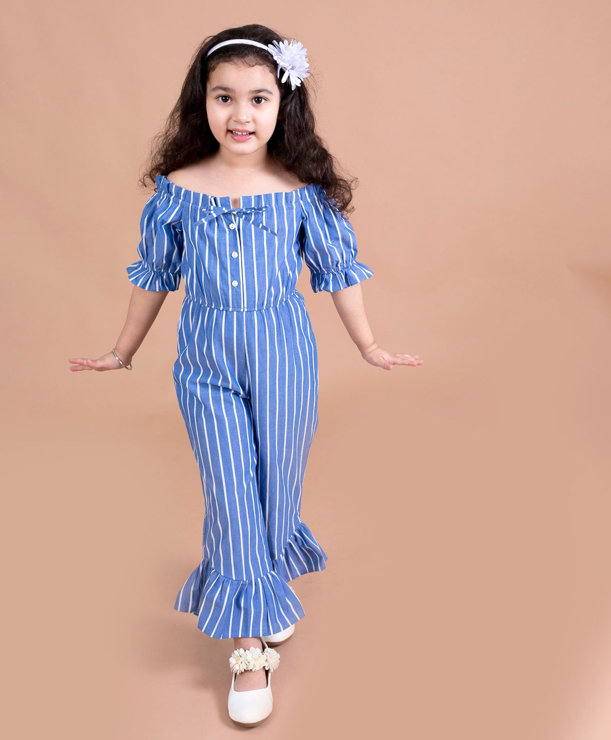 Pspeaches Half Sleeves Striped Jumpsuit - Blue-picture-26