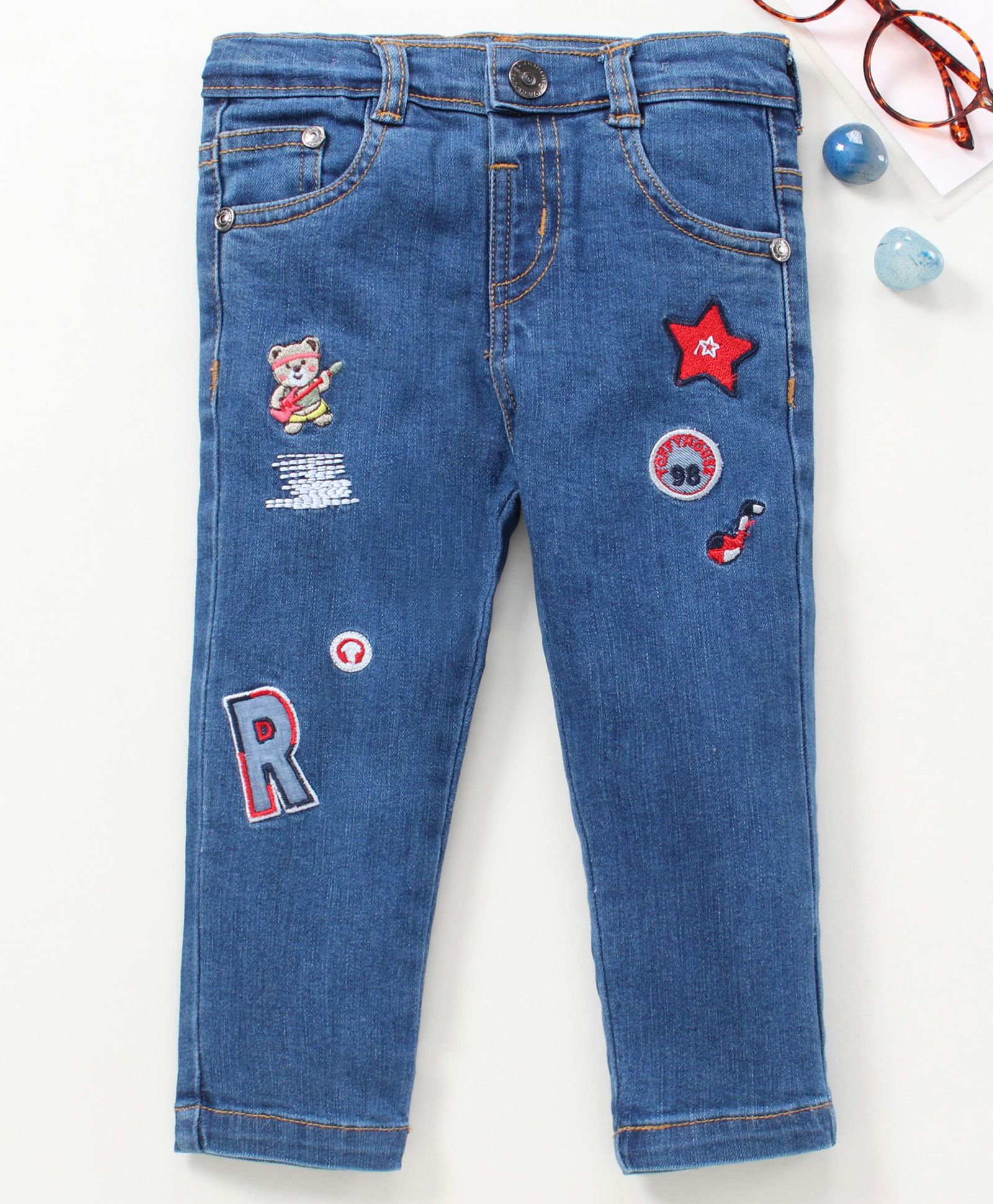 Buy ToffyHouse Full Length Denim Jeans with Star Patch - Dark Blue for Boys  (3-6 Months) Online in India, Shop at FirstCry.com - 10645544
