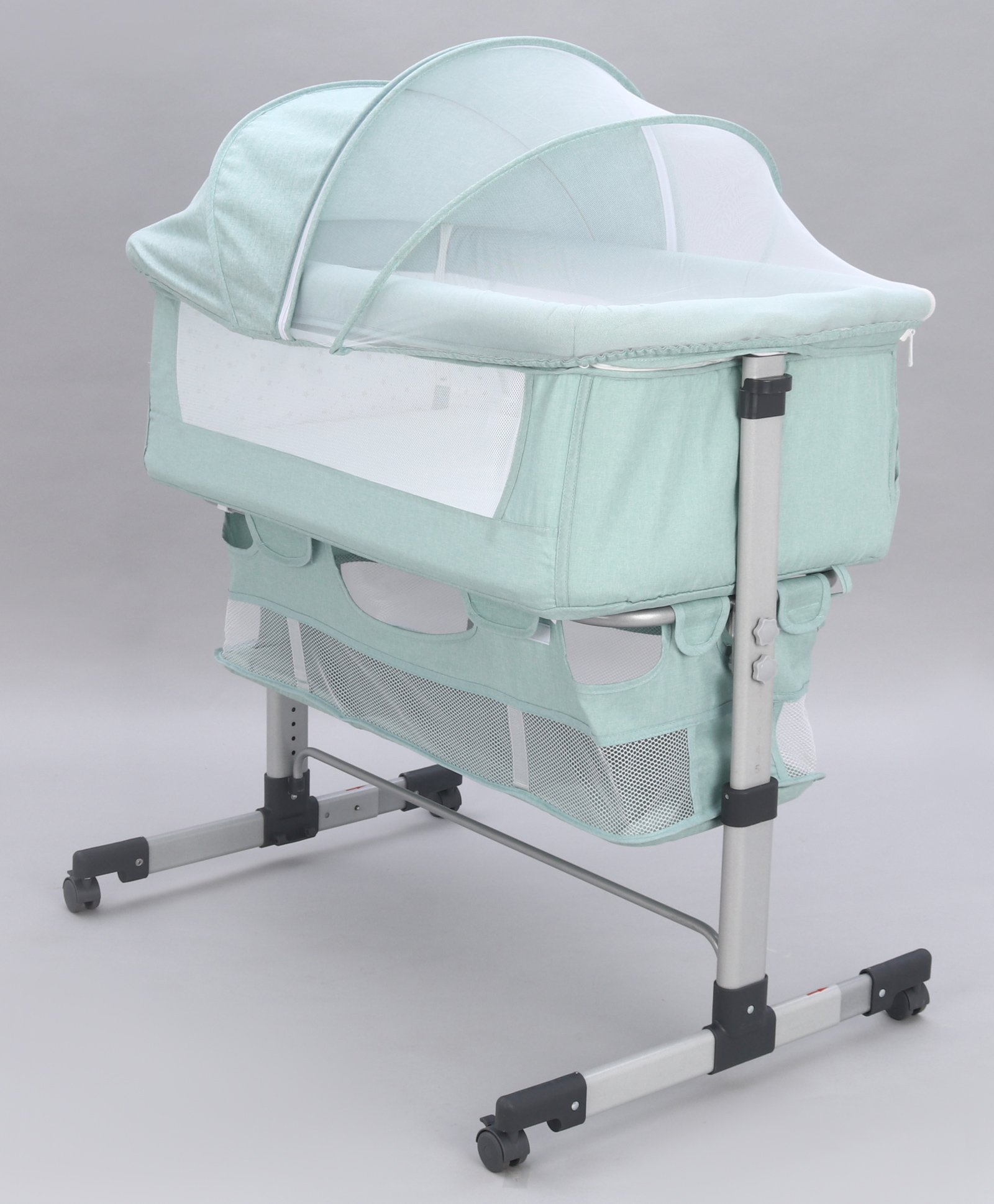 fab n funky 3 in 1 Baby Bed Side With Bassinet Detachable Mosquito Net & Hight Adjustable comes with Wheel & Mattress - Green-picture-28