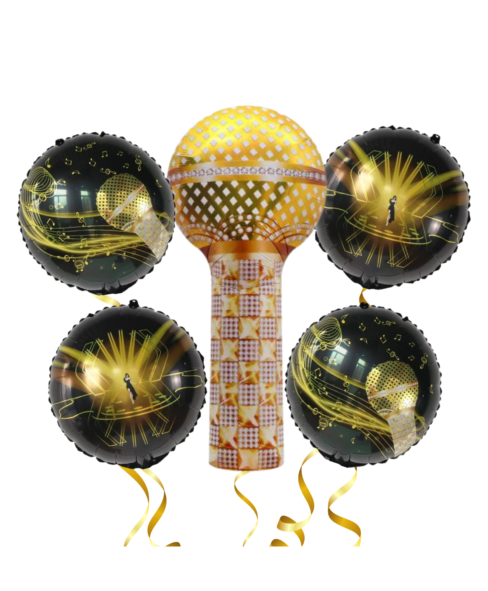 Musical Night Balloon Bouquet Balck and Golden - Pack of 5-image-3
