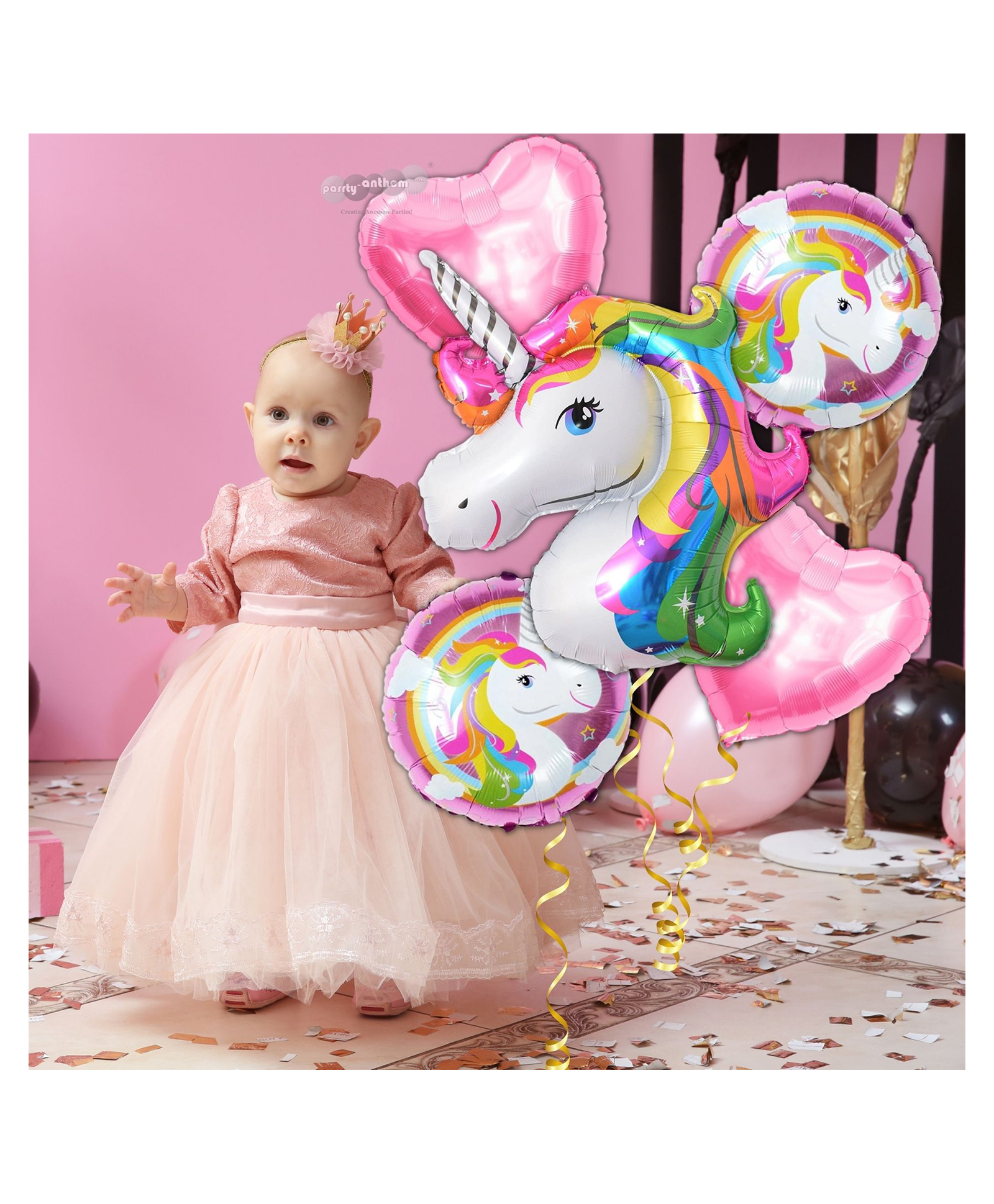 Party Anthem Unicorn Balloon Bouquet - Pack of 5-image-4