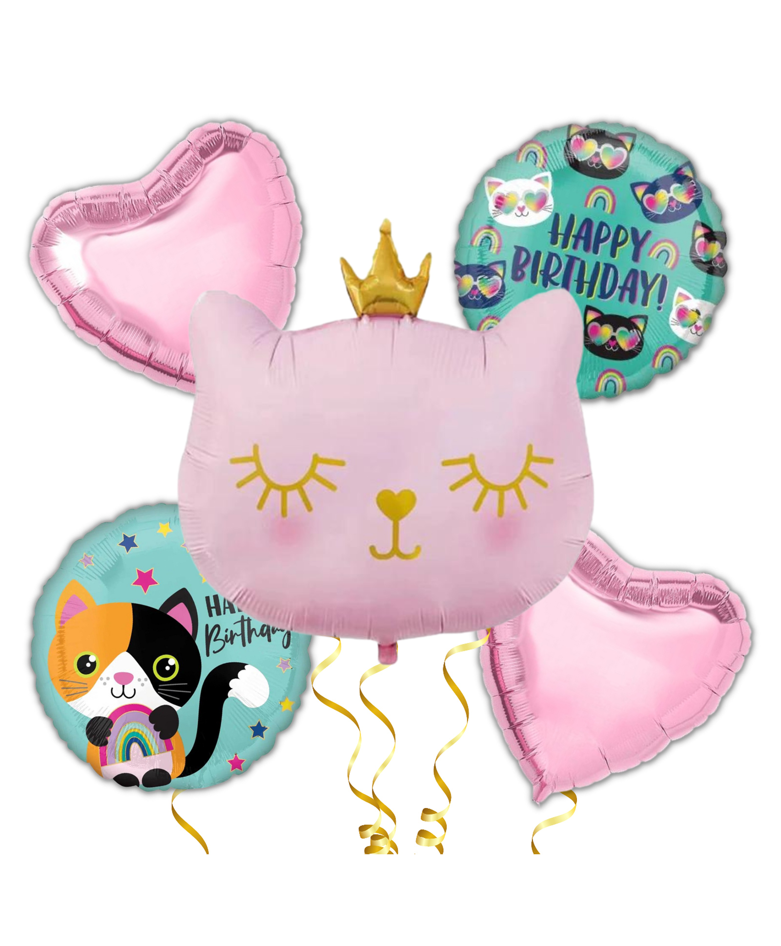 Party Anthem Princess Cat Happy Birthday Balloon Bouquet - Pack of 5-image-6