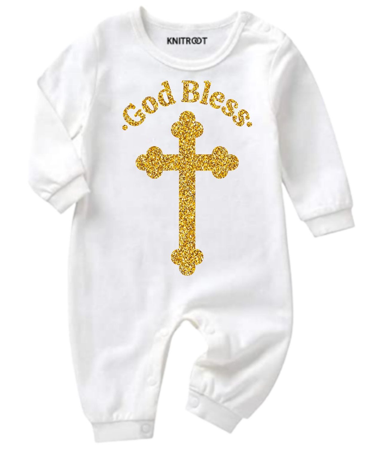 KNITROOT Full Sleeves God Bless Printed Romper - White-image-42