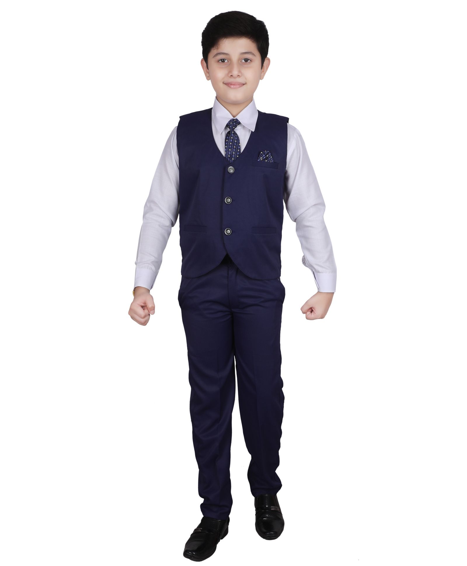 P-MARK Full Sleeves Shirt With Waistcoat & Pants Set - Blue-image-18