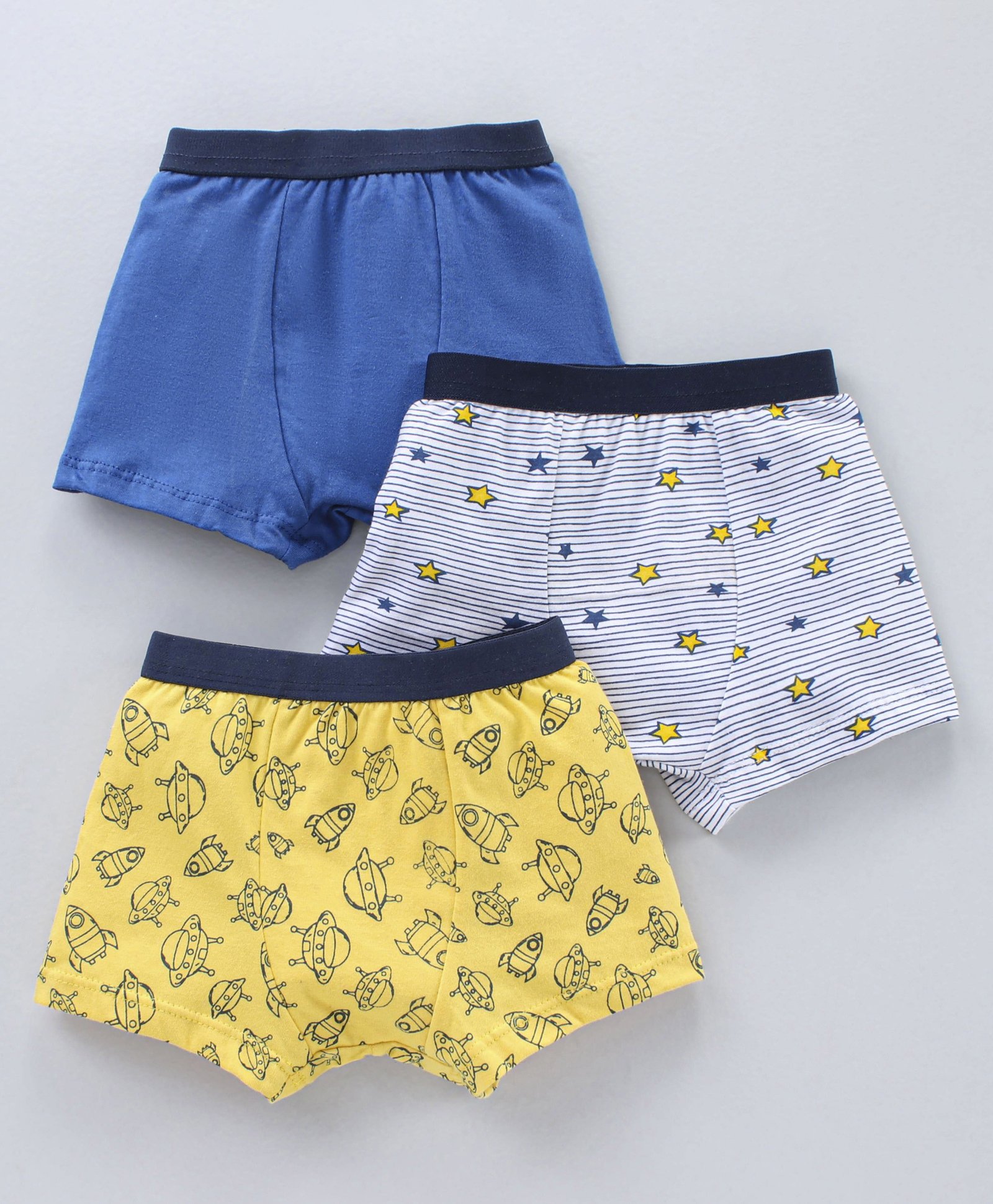 Babyhug Briefs Spacecraft Print Pack of 3 - Royal Blue Yellow White-image-11