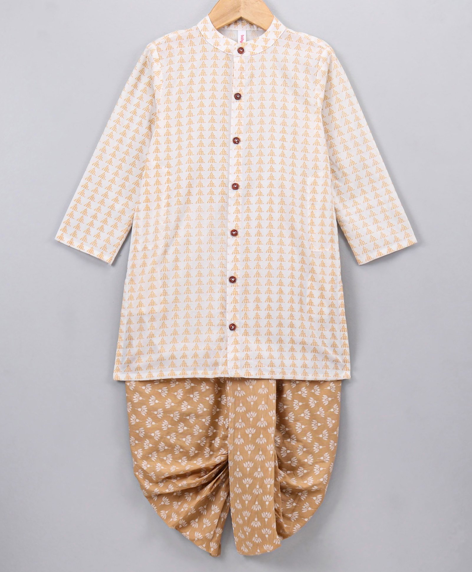 Babyhug Full Sleeves Cotton Kurta and Dhoti Set Printed - Beige-picture-19