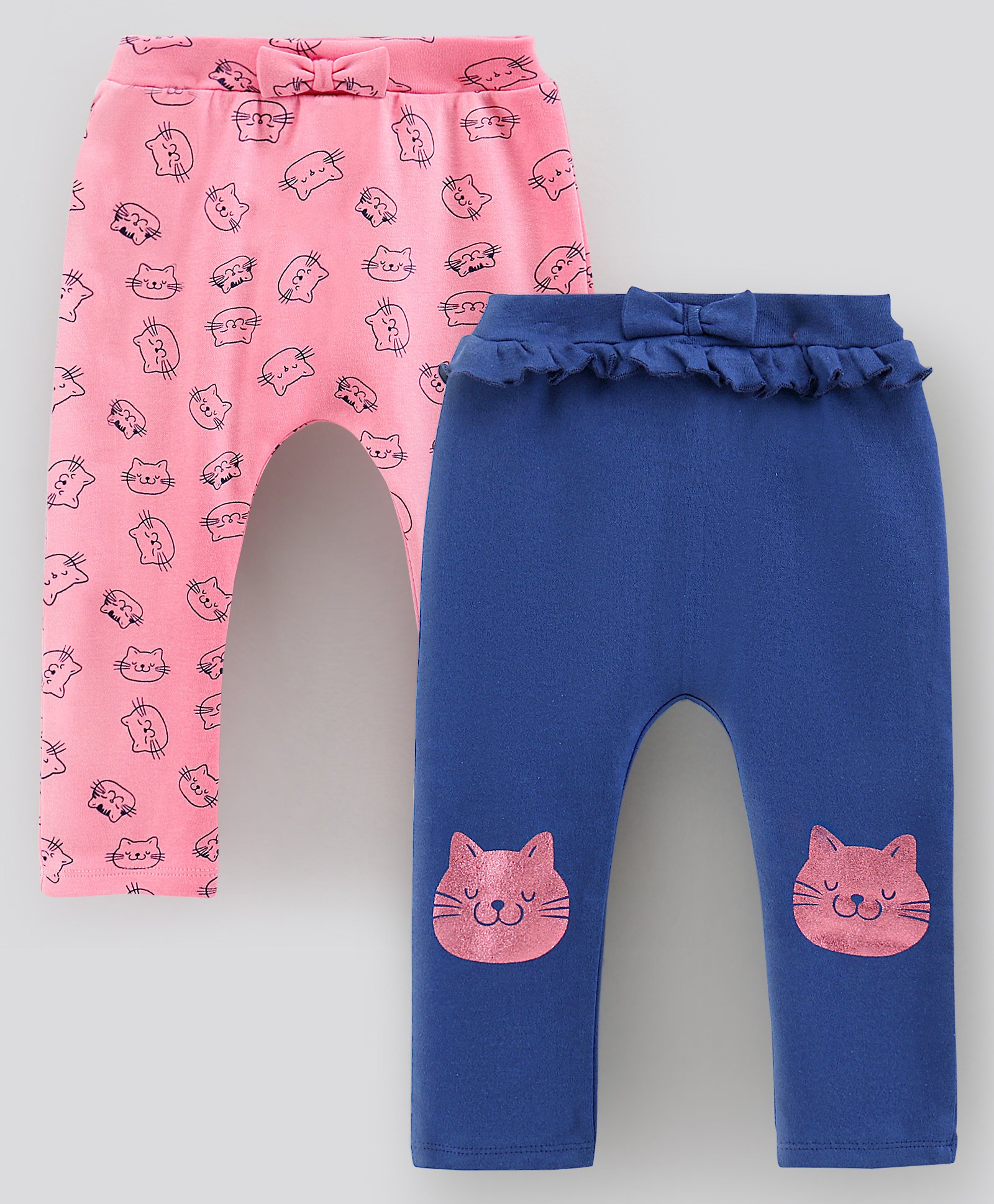 Bonfino Ankle Length Cotton Leggings All Over Printed Pack of 2 - Pink Blue-image-2