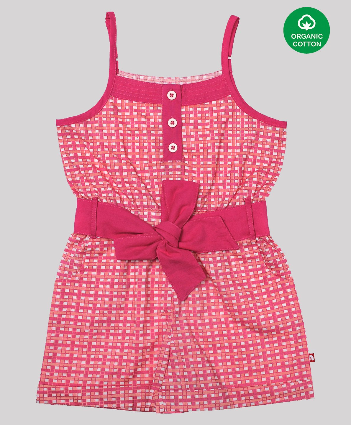 Nino Bambino Sleeveless Checkered Organic Cotton Jumpsuit - Pink-image-33