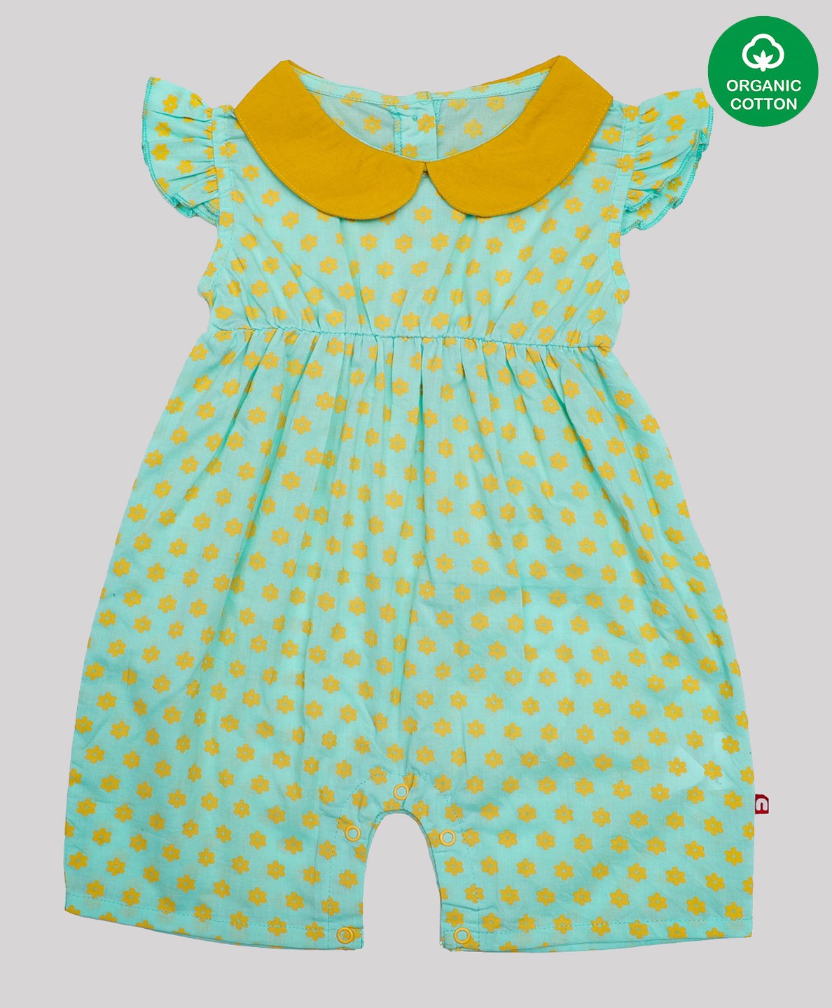Nino Bambino Cap Sleeves Floral Print Organic Cotton Jumpsuit - Light Green-image-23