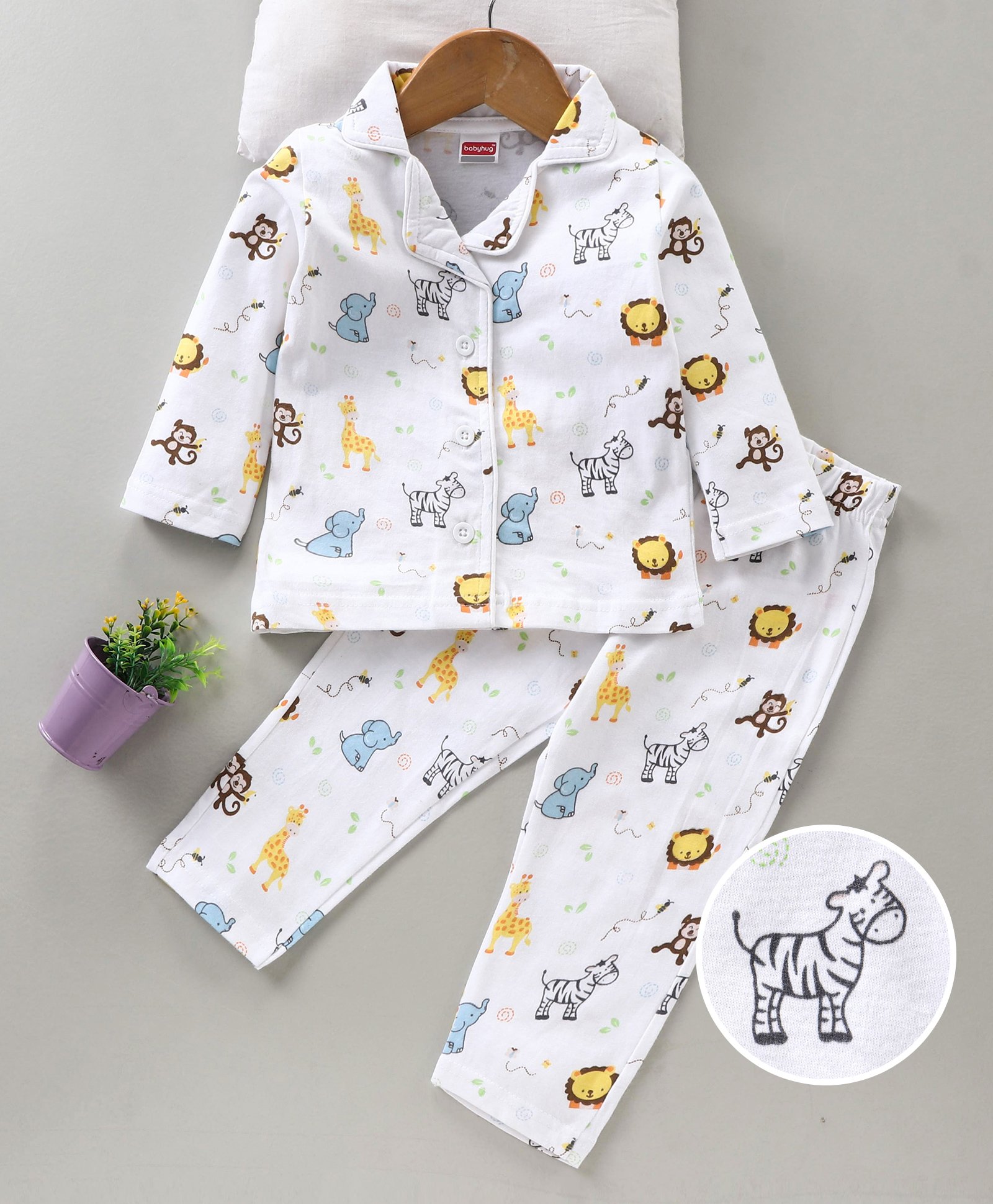 Buy Babyhug Full Sleeves Nightwear Pyjama Set Animal Print - White for Both  (2-3 Years) Online in India, Shop at  - 10678686