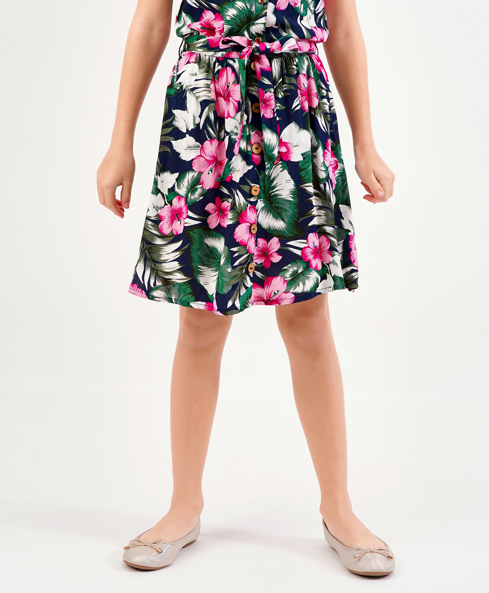 Primo Gino Knee Length Skirt Flower Print - Blue-picture-34