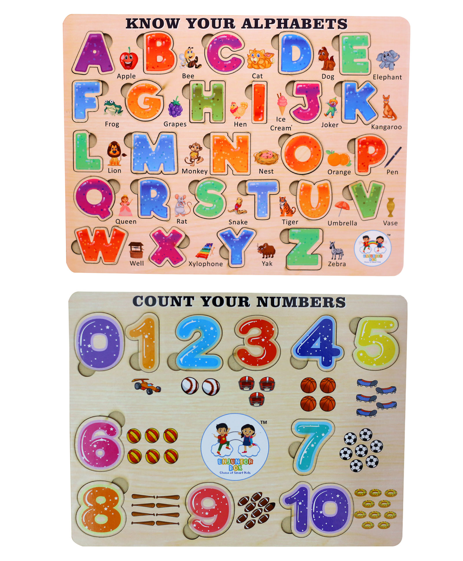Enjunior Box Wooden Alphabets and Numbers Puzzle with Knobs Multicolour - 36 Pieces-image-20