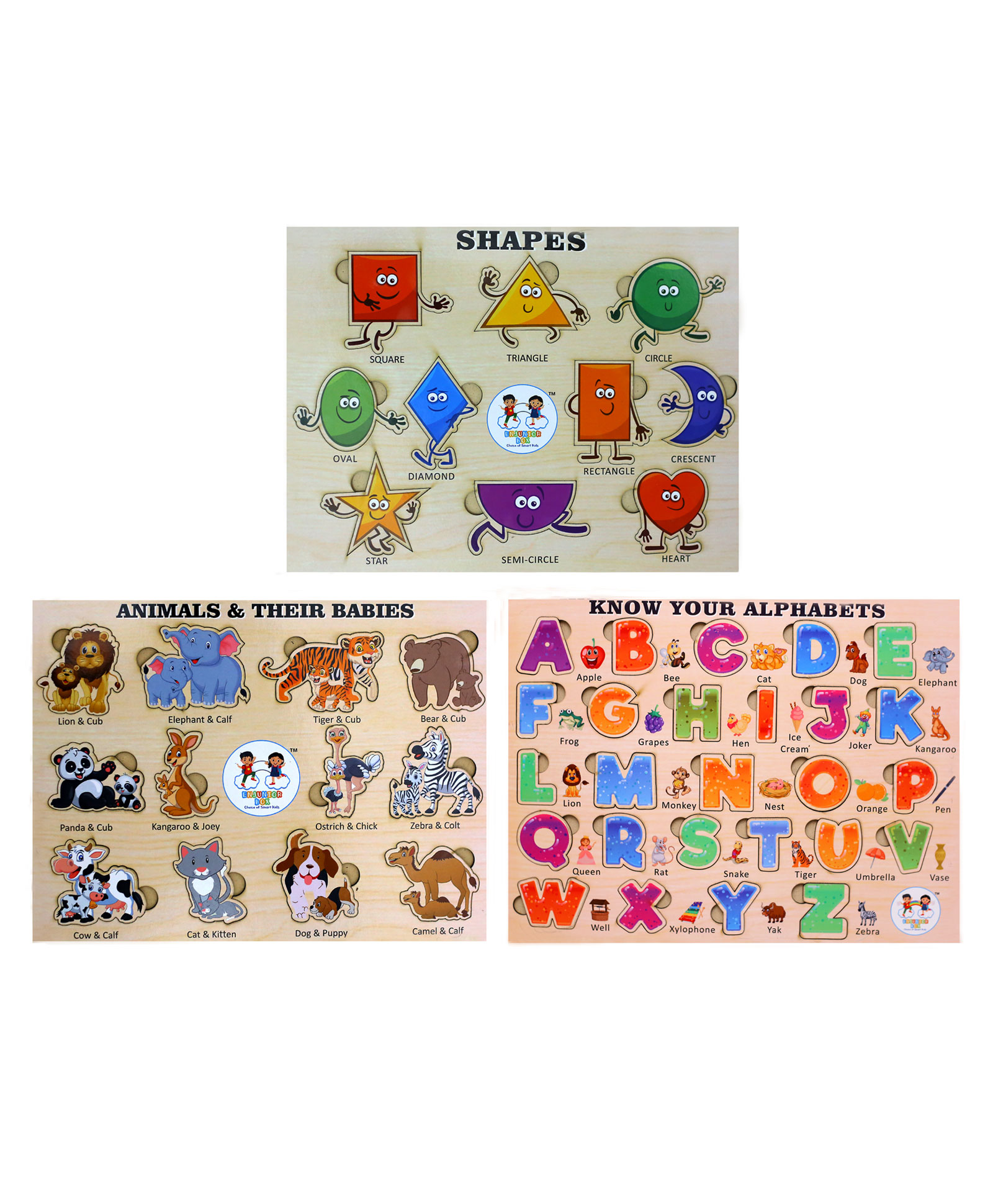 Enjunior Box Shapes Alphabets and Animals Puzzle with Knobs Multicolour - 40 Pieces-image-9