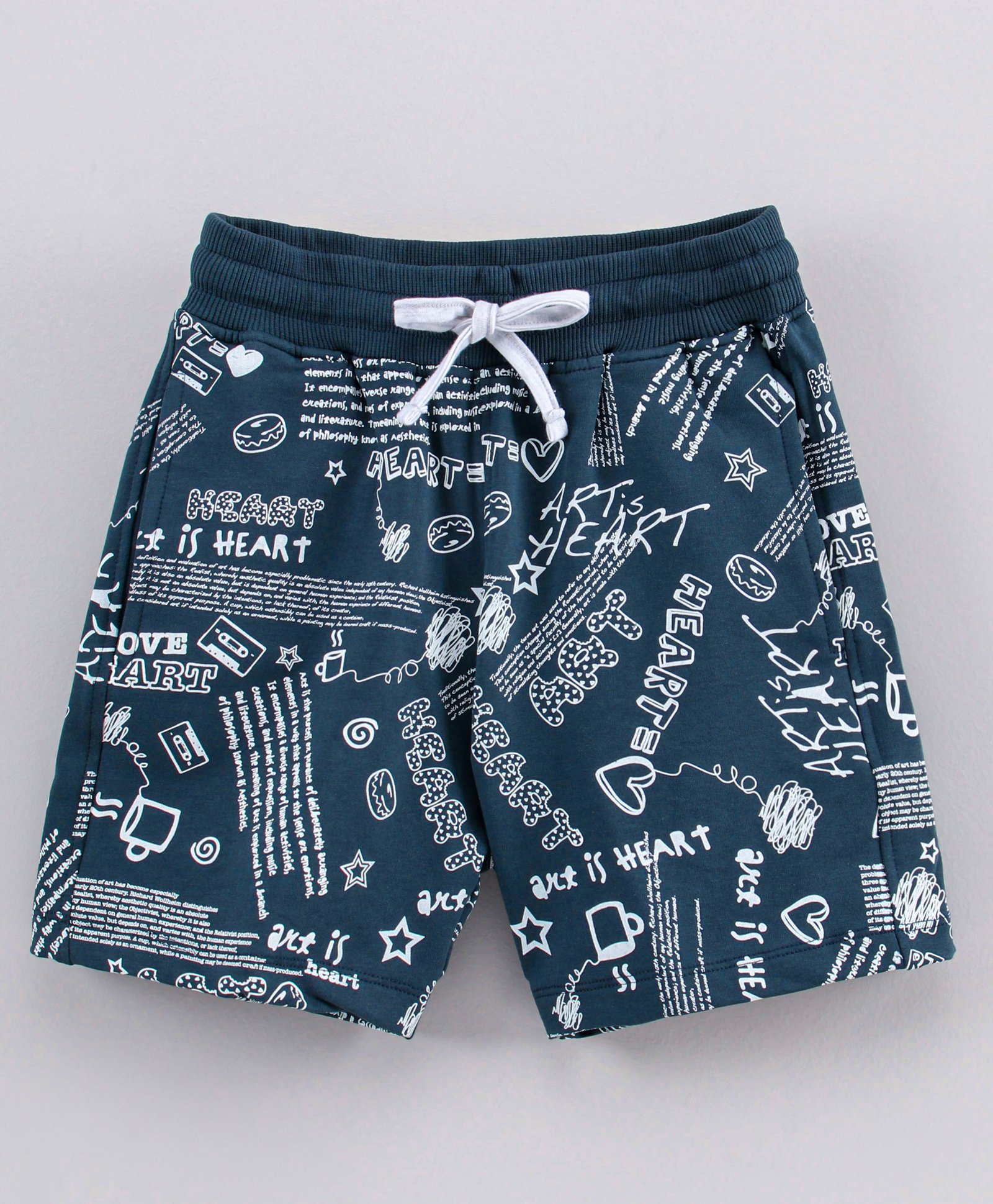 Doreme Knee Length Cotton Shorts Text Print - Navy Blue-image-17