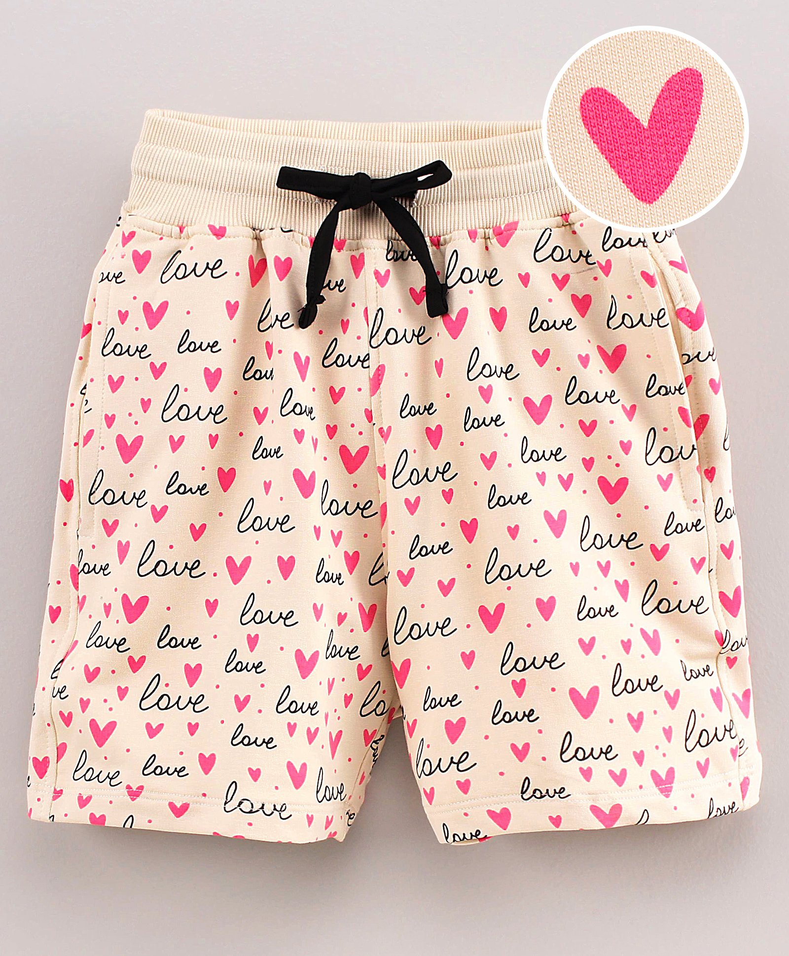 Doreme Knee Length Shorts Love Print - Beige-image-12