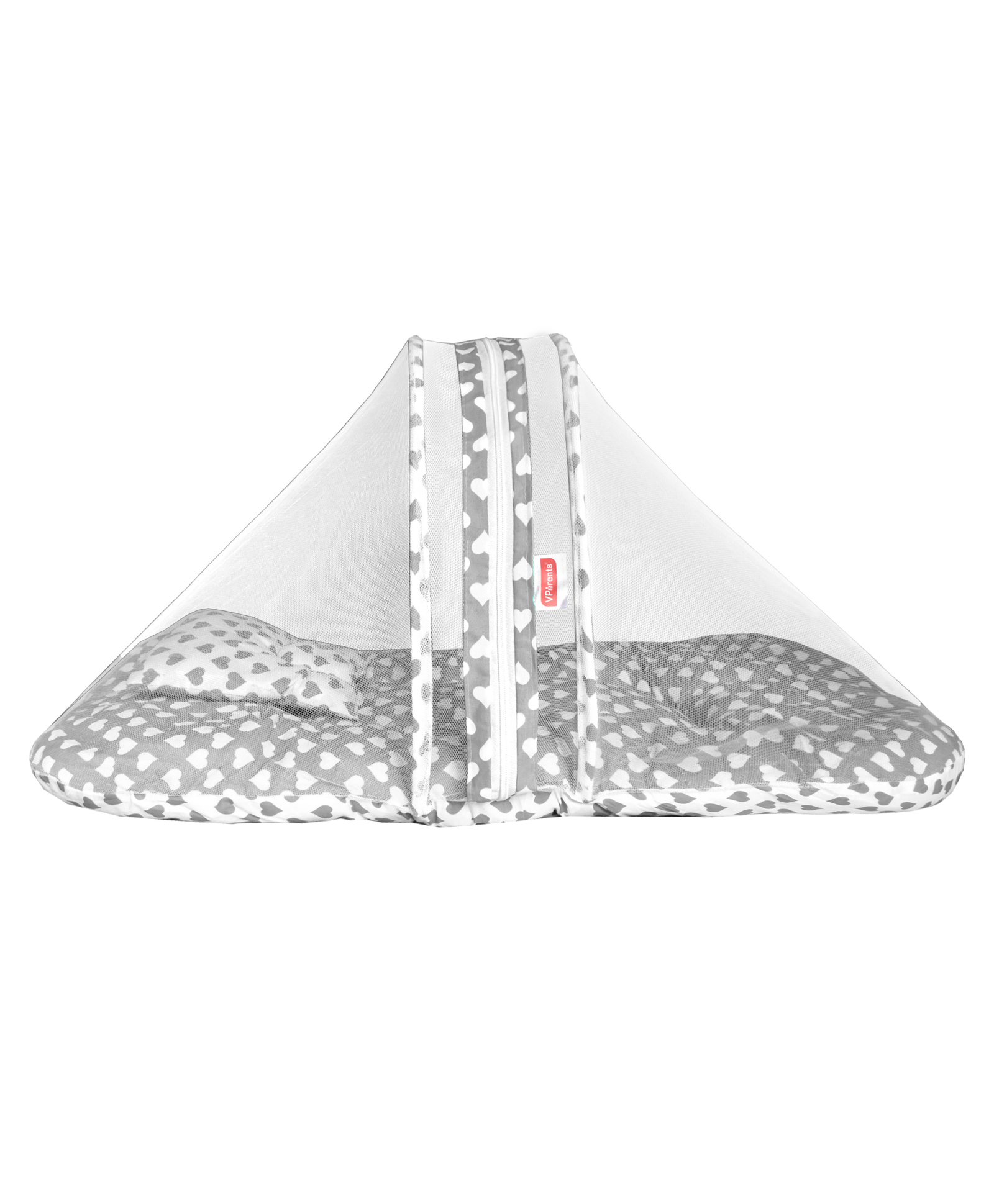 VParents Rosy Baby Cotton Bedding Set With Mosquito Net And Pillow Heart Print -  Grey White-image-42