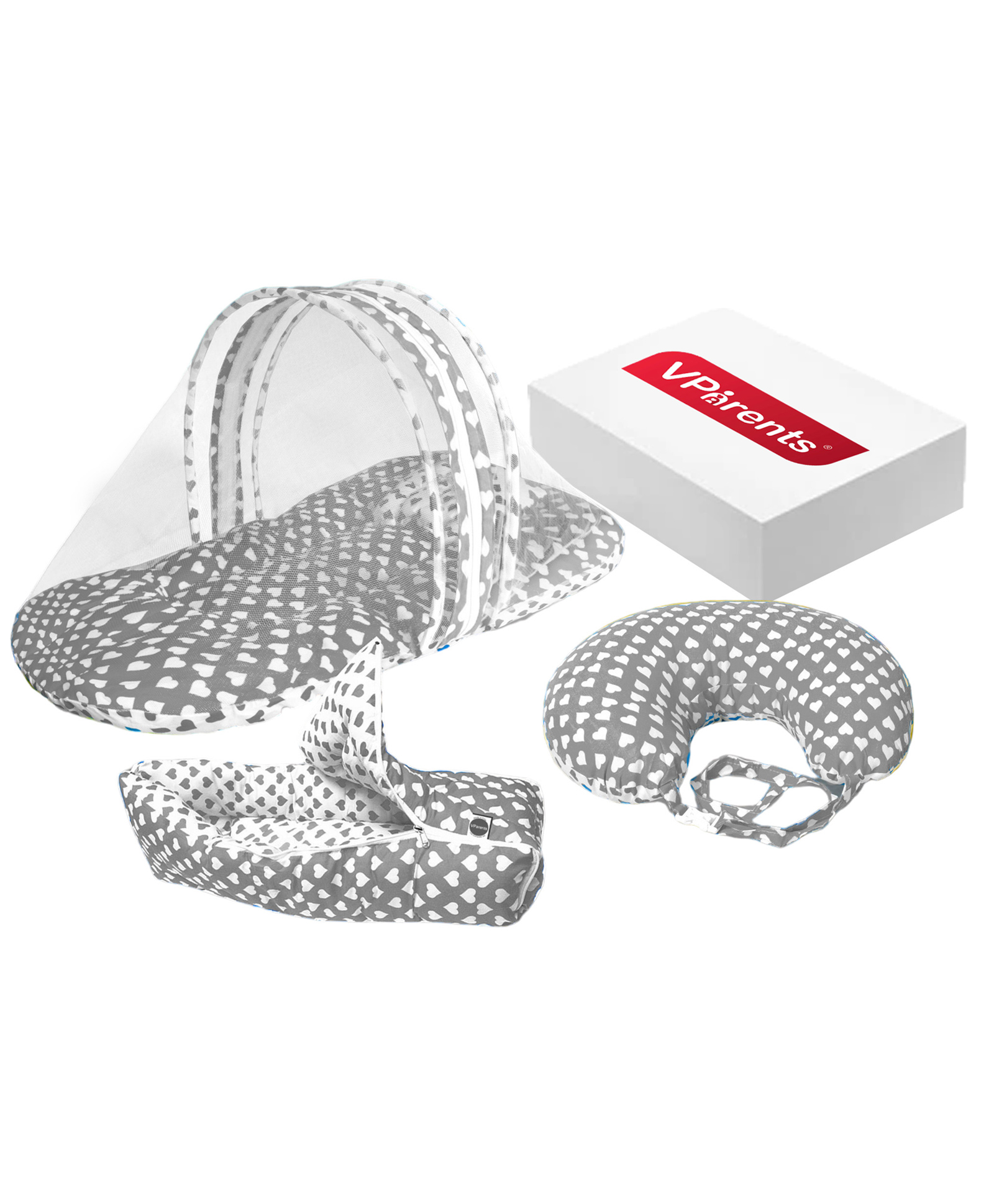 VParents Rosy Feeding Pillow Bedding Set With Mosquito Net And Sleeping Bag Combo - Grey-picture-19
