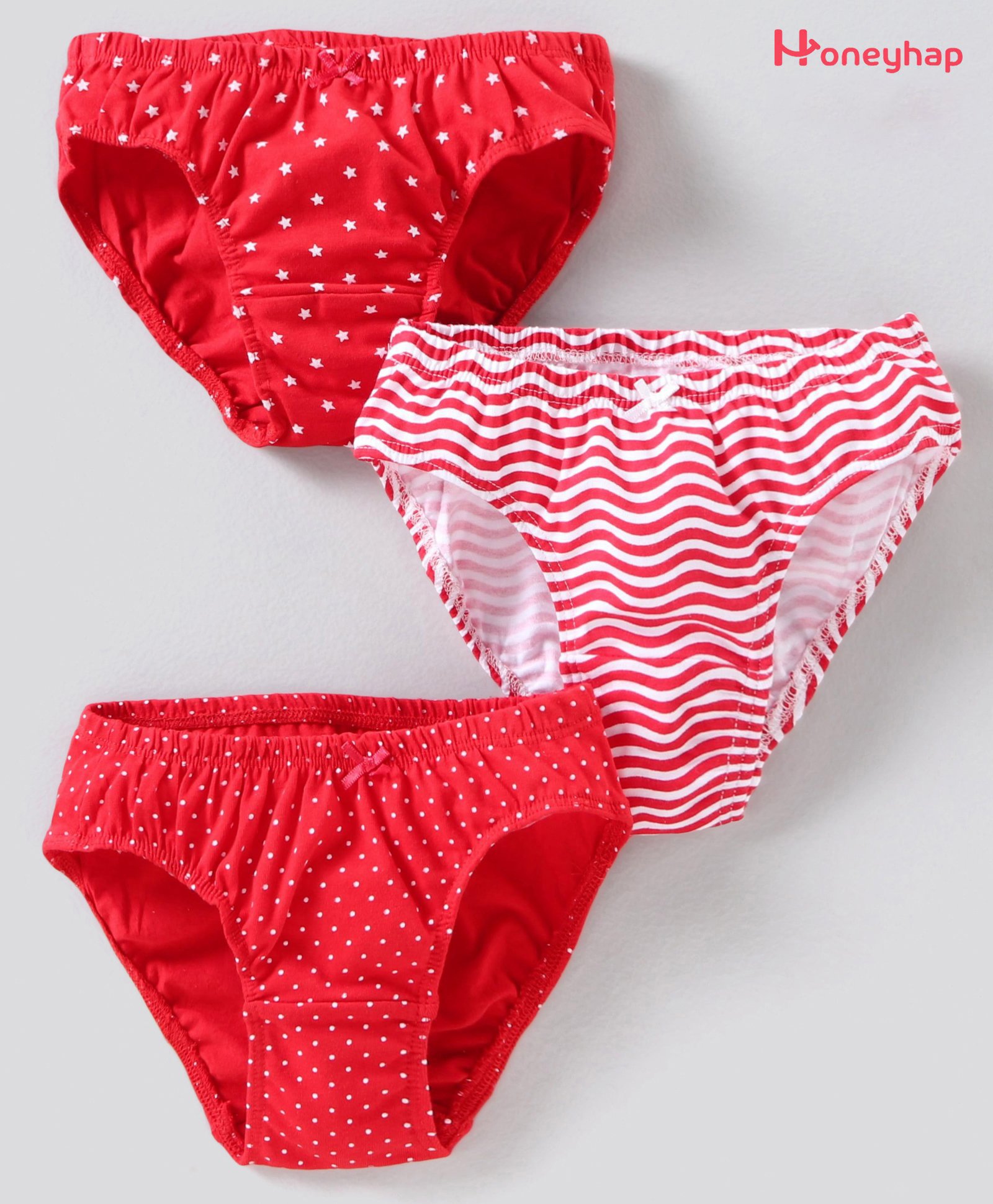 Honeyhap Premium 95% Cotton 5% Elastane   Anti-Microbial  Finish Panties Printed Pack of 3 - Red-image-34