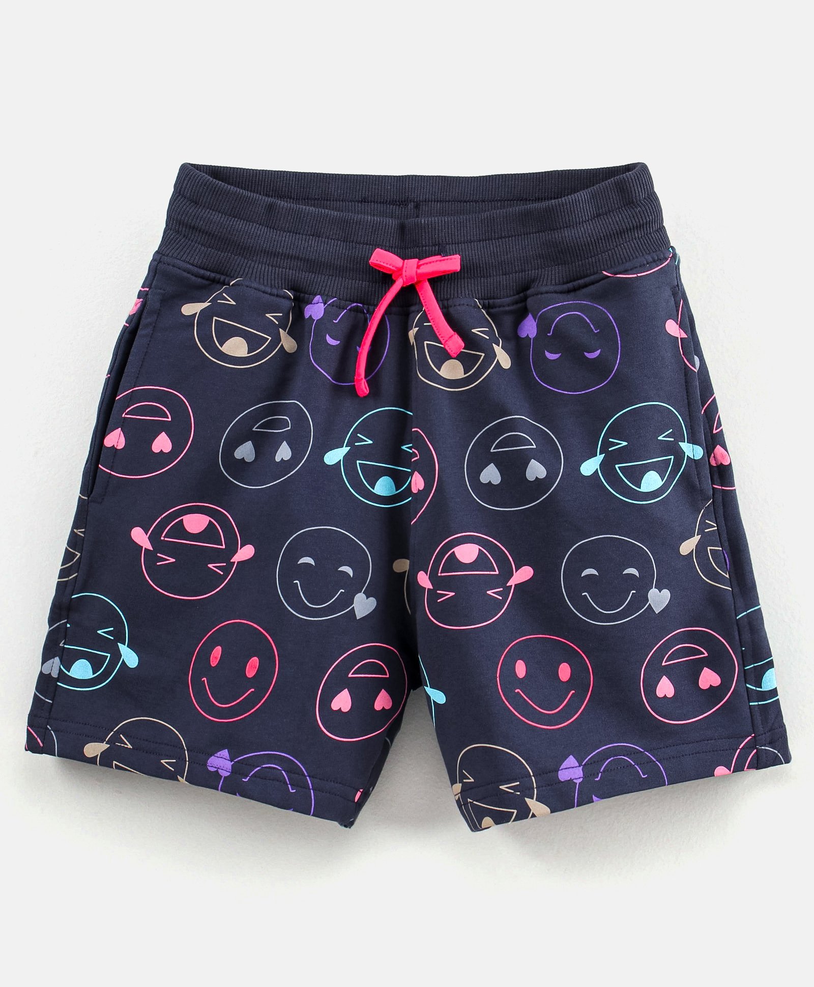 Doreme Knee Length Cotton Shorts Emoticon Print - Navy Blue-image-34