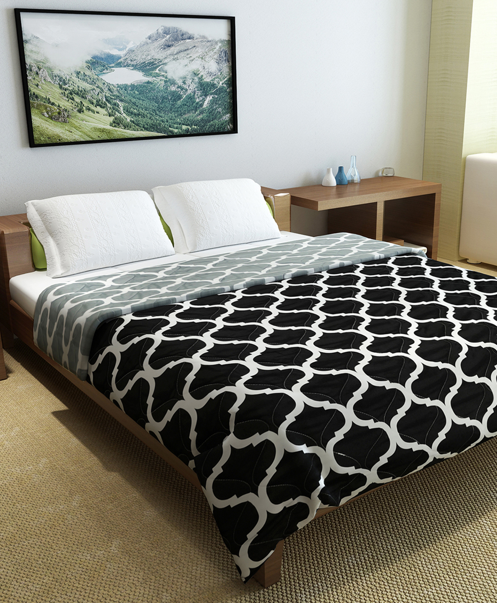 Divine Casa Ultra Soft Microfiber Polyester Reversible Double Bed Comforter  Abstract Print - Black Grey-picture-24