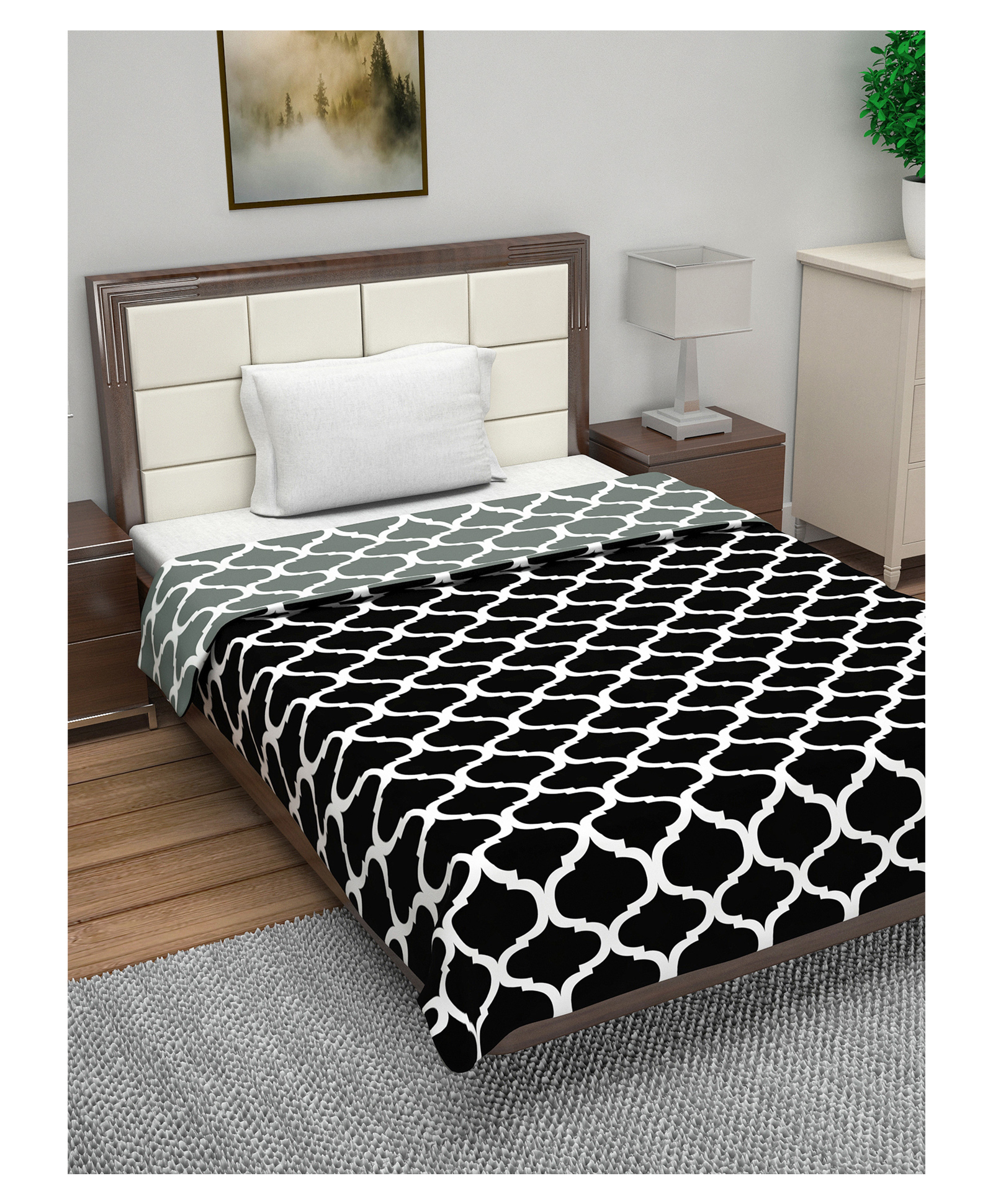 Divine Casa Reversible Single Bed AC Dohar Abstract Print - Black Grey-image-39
