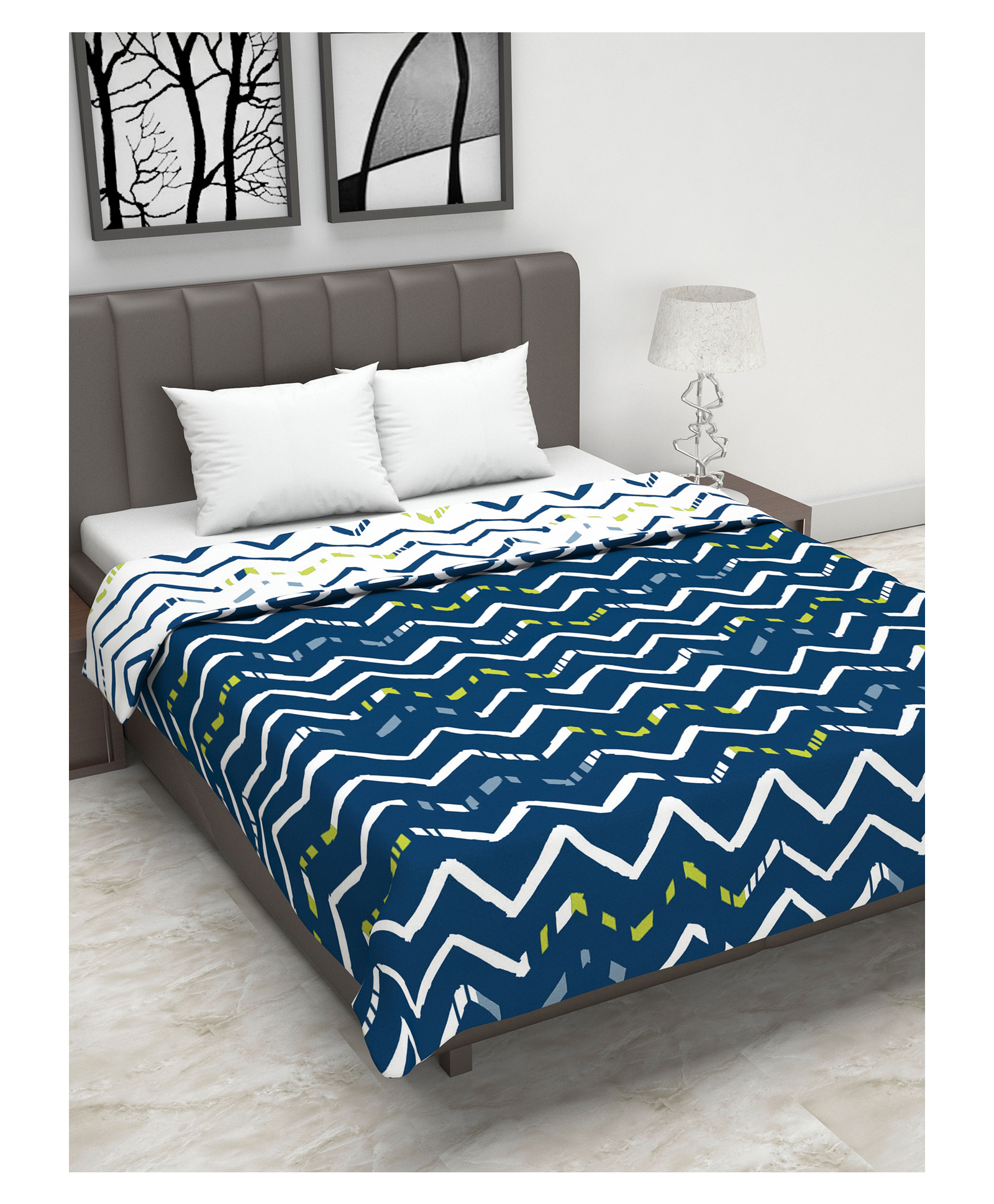 Divine Casa Microfiber Polyester Reversible 120 GSM Double Bed AC Chevron Dohar - Dark Blue White-image-19