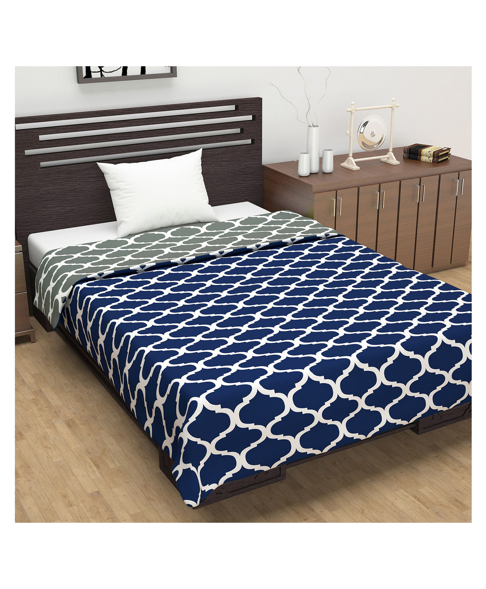 Divine Casa Microfiber Polyester Reversible 120 GSM Single Bed Printed AC Dohar - Dark Blue Grey-picture-28