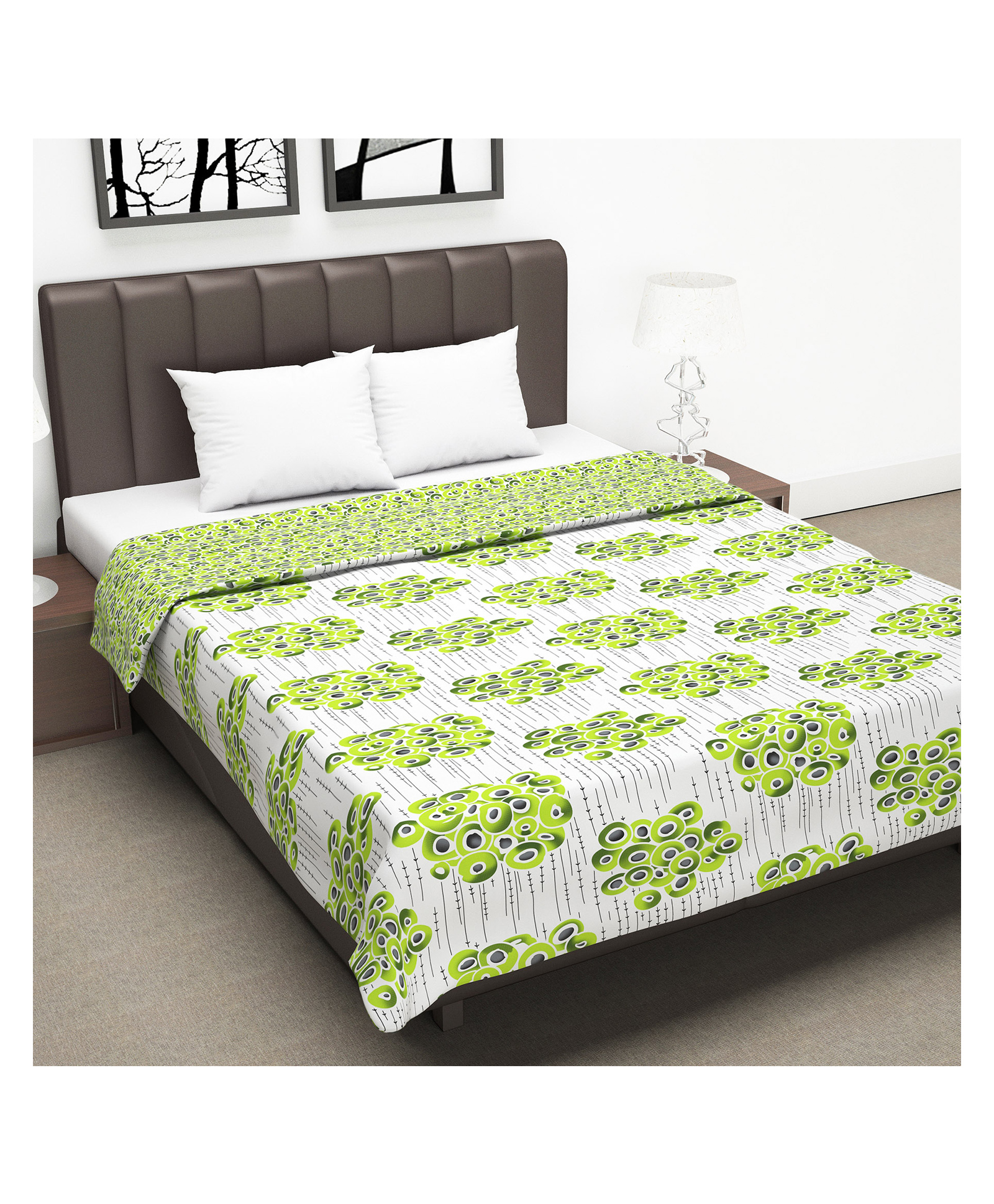 Divine Casa Reversible Double Bed Dohar - Green and Grey-image-30