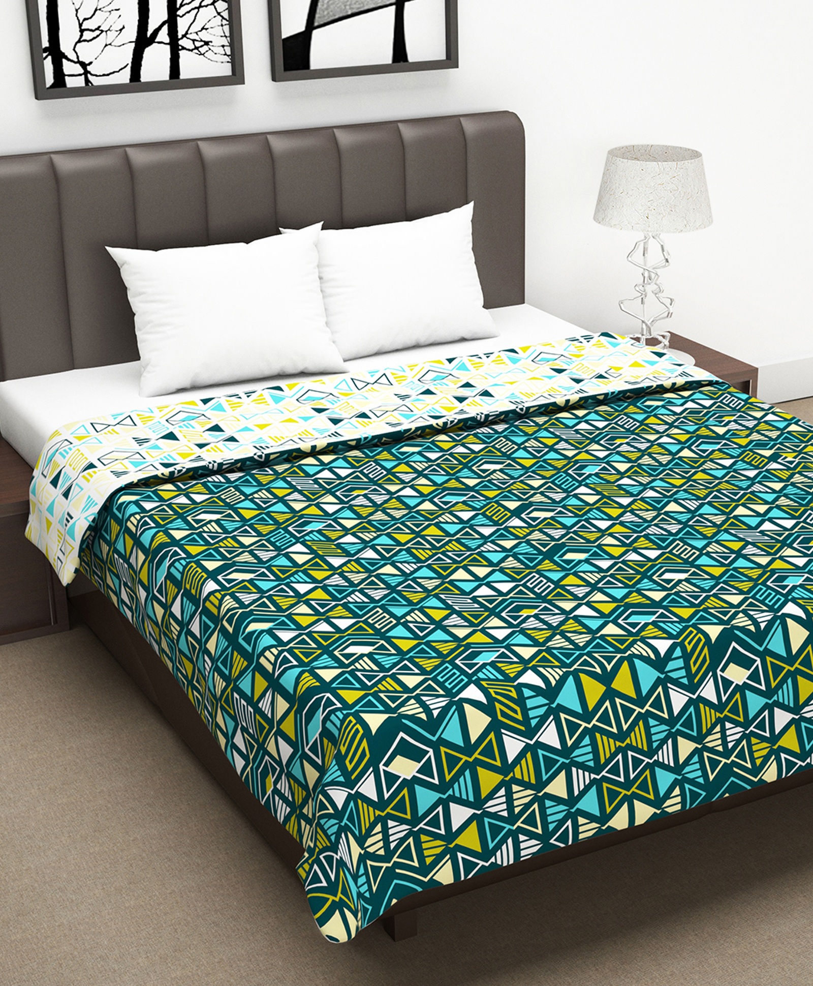Divine Casa Reversible Double Bed Dohar - Green and Yellow-picture-17