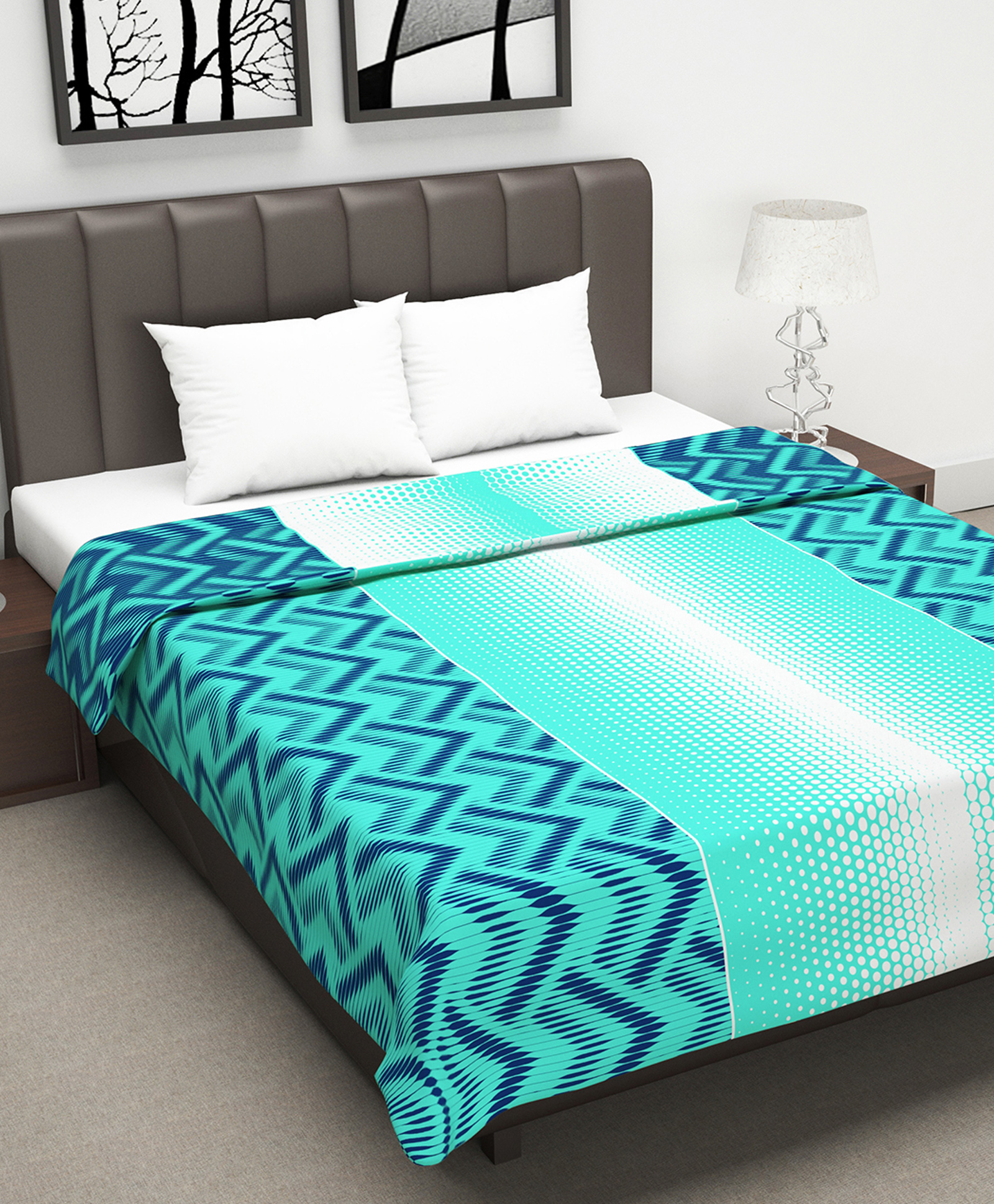 Divine Casa Microfiber Polyester Reversible 120 GSM Abstract Print Double Bed AC Dohar - Green Blue-picture-11