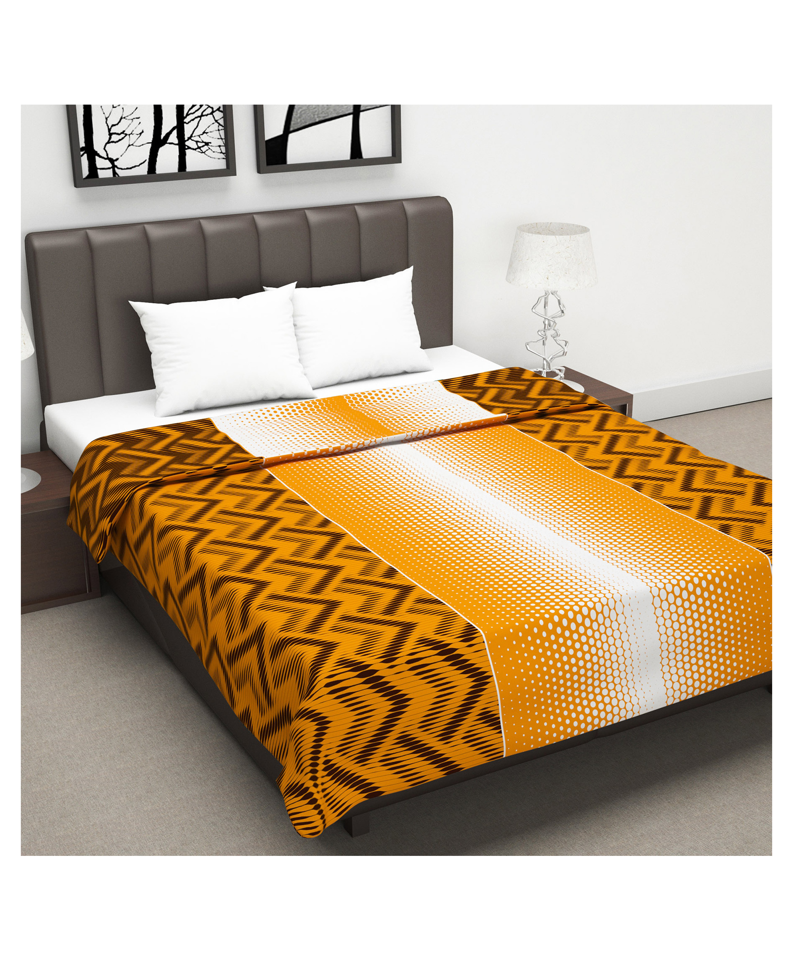 Divine Casa Microfiber Polyester Reversible 120 GSM Abstract Print Double Bed AC Dohar - Orange Brown-image-48