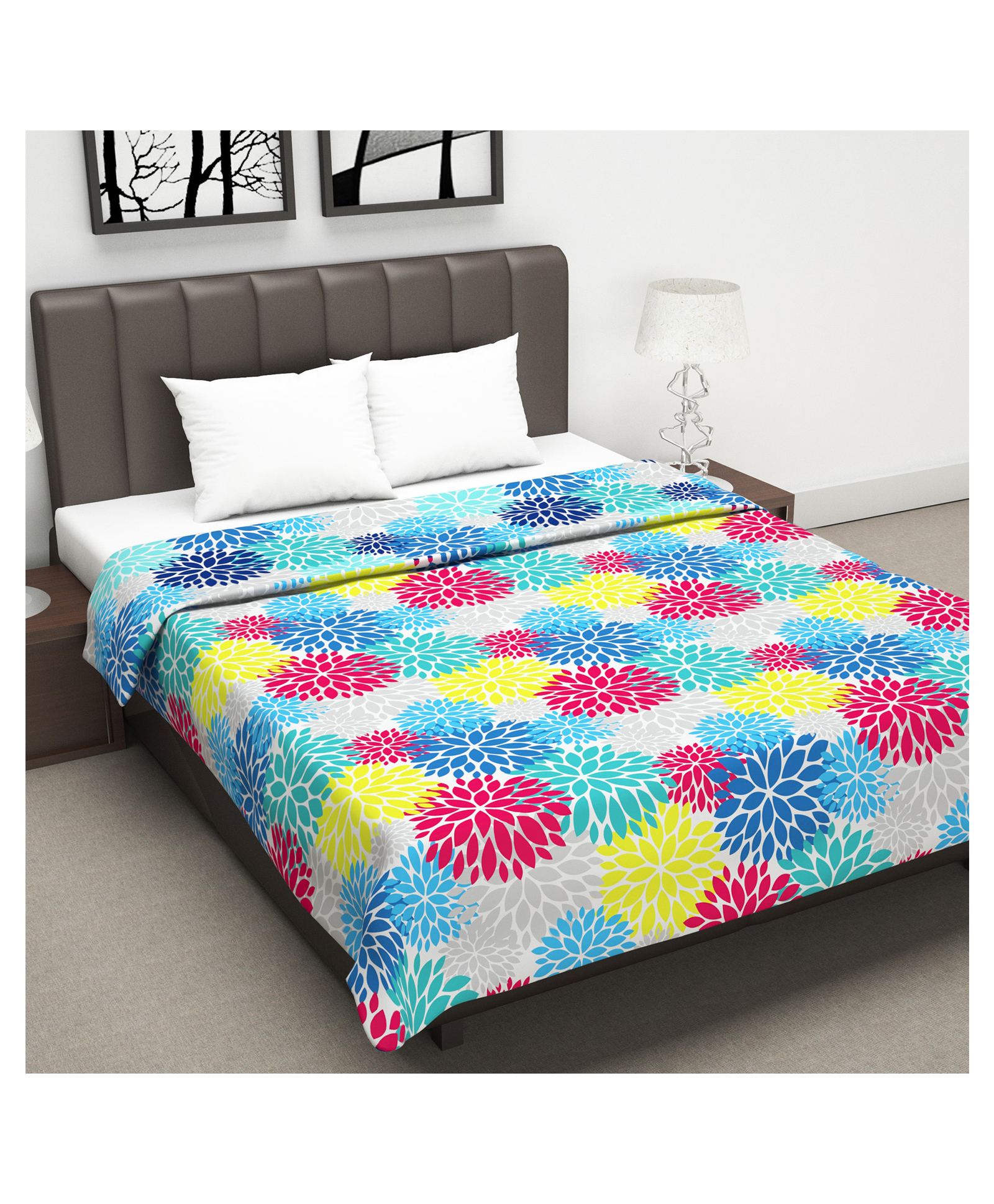 Divine Casa Microfiber Polyester Reversible 120 GSM Floral Print Double Bed AC Dohar - Pink Blue-image-2